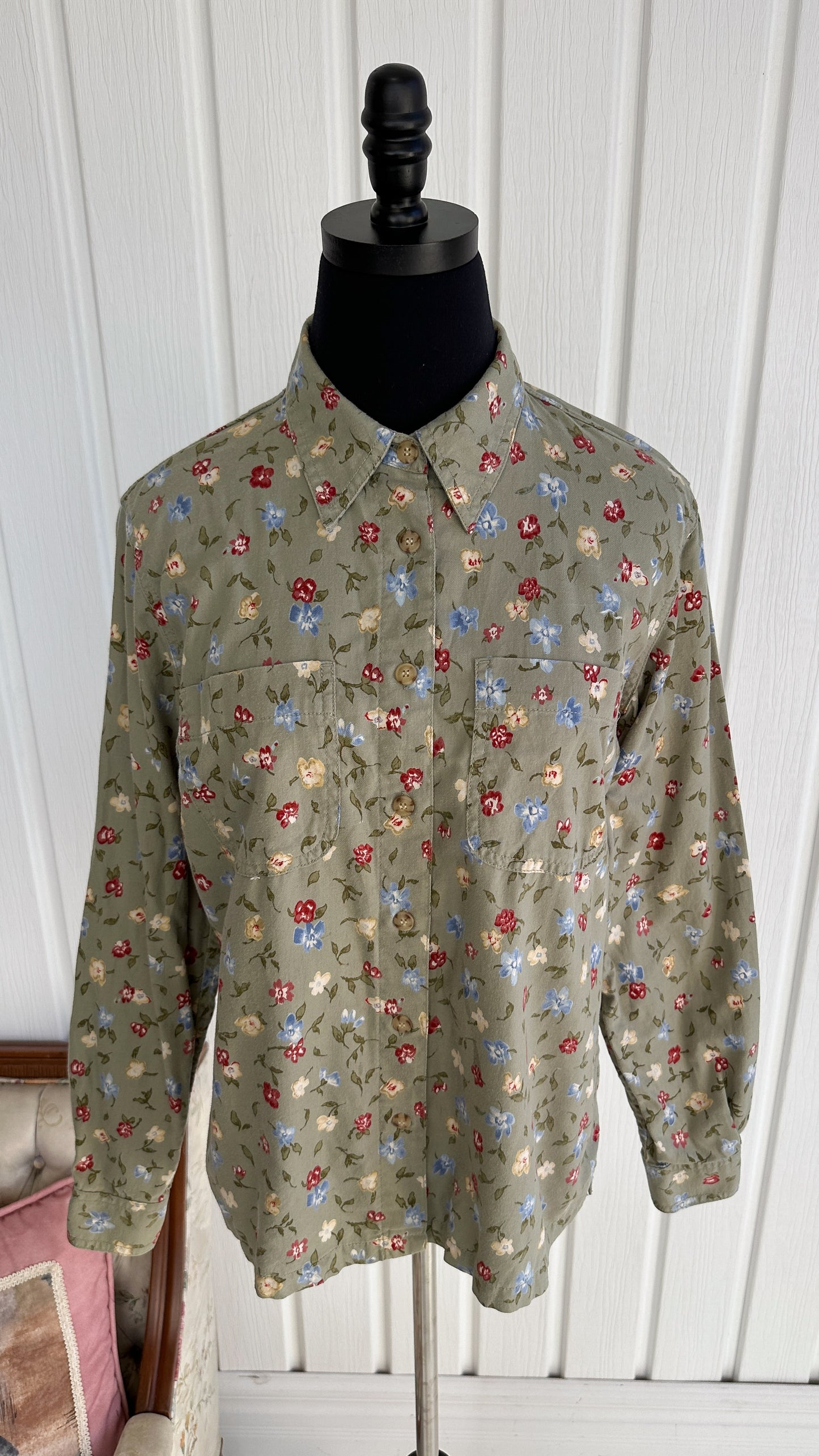 Green floral blouse - small
