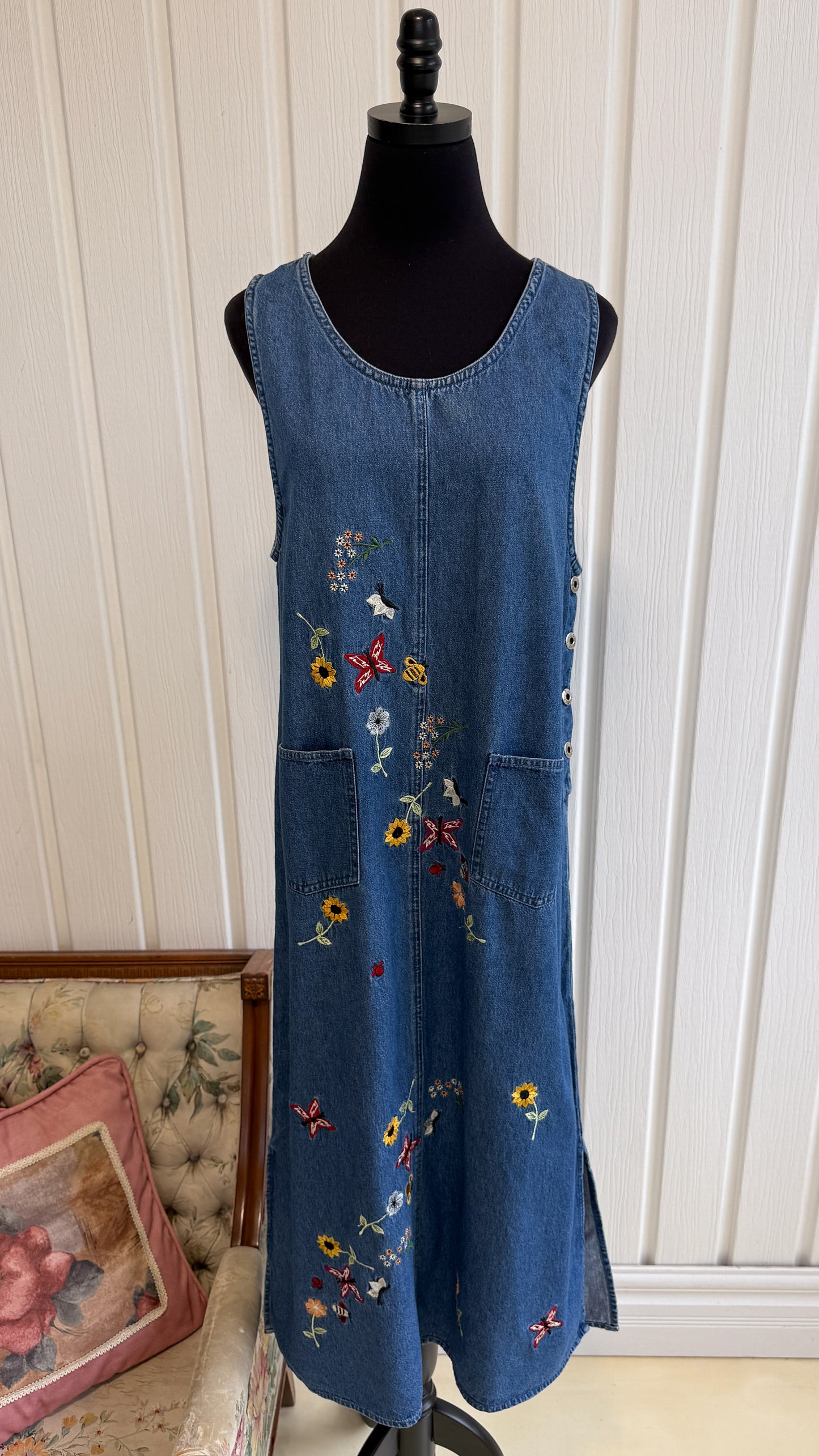 Robe en denim papillons er fleurs- medium