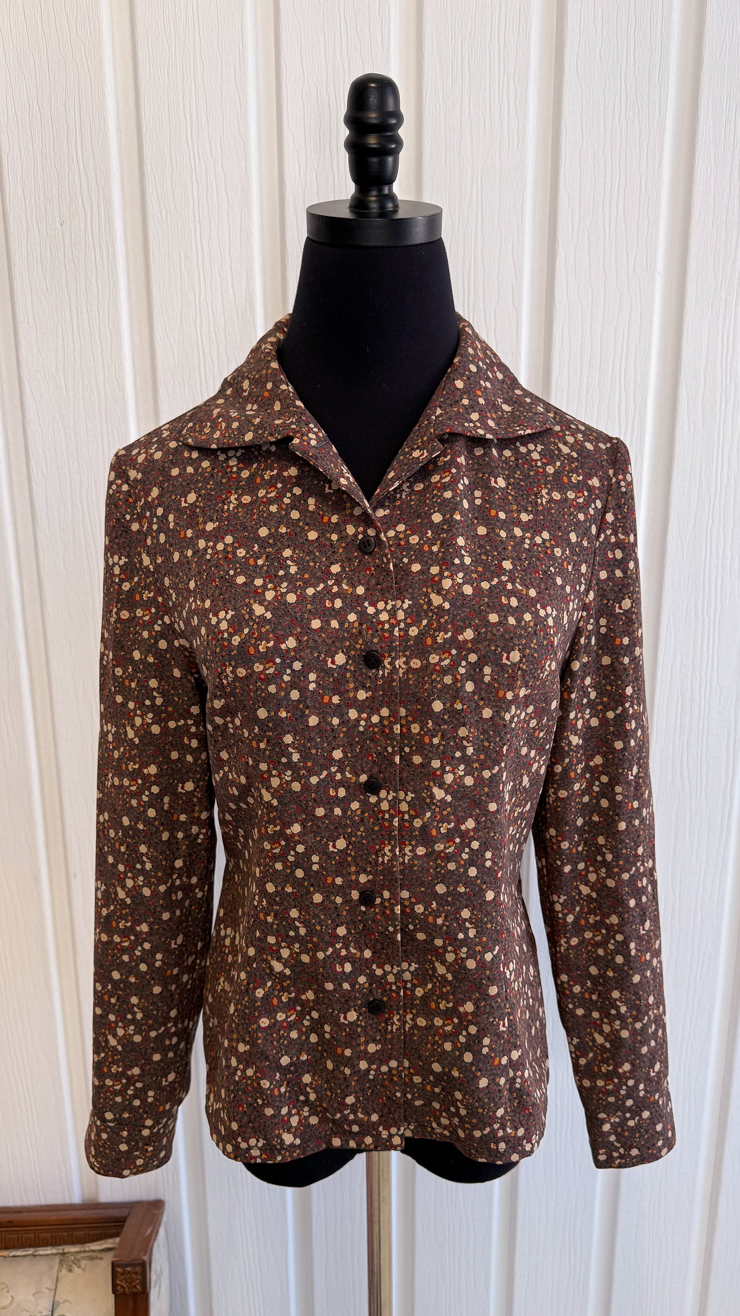 Chemisier fleuris brun,rouge et beige- small