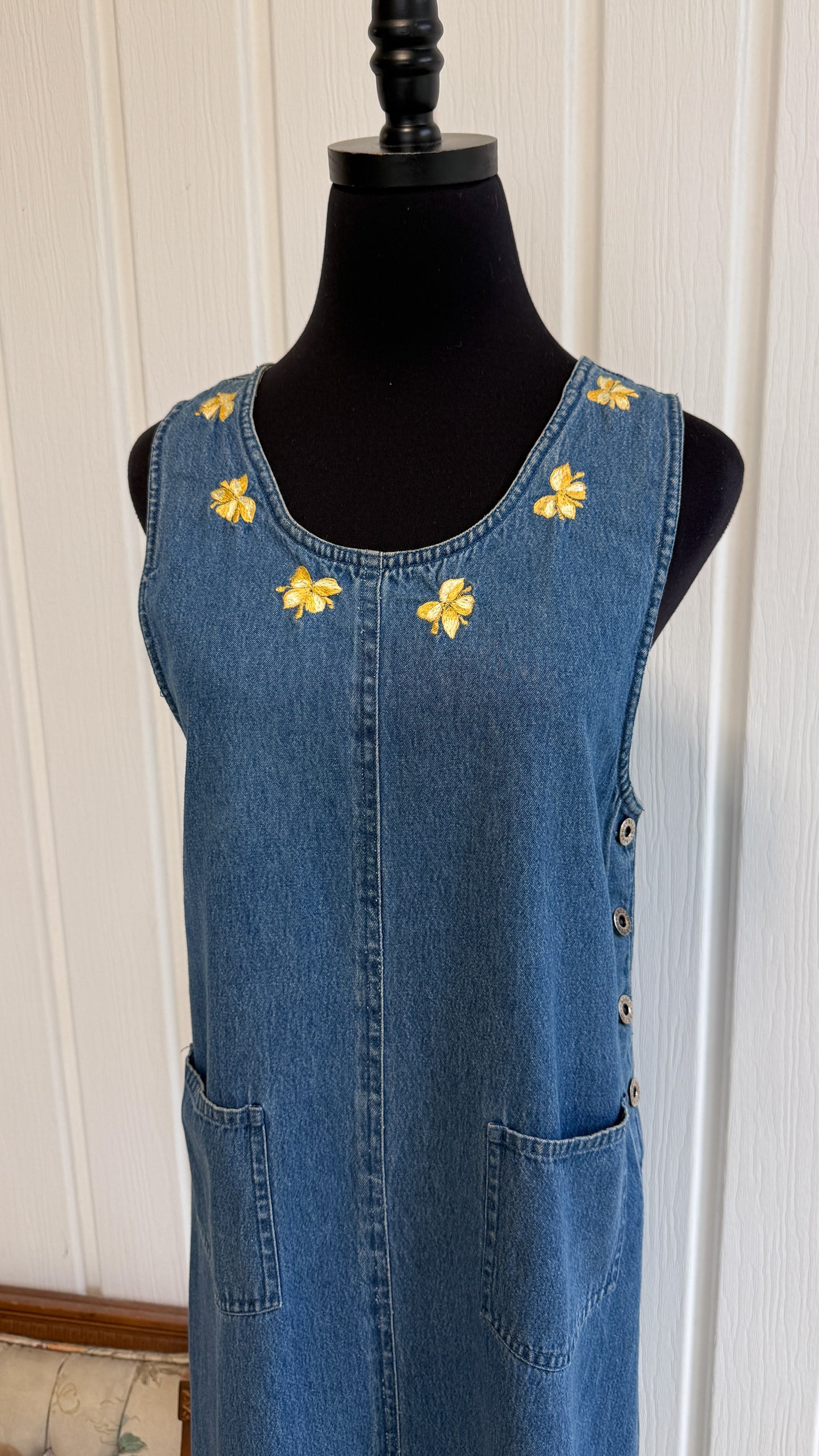 Robe en jeans fleurie jaune- small