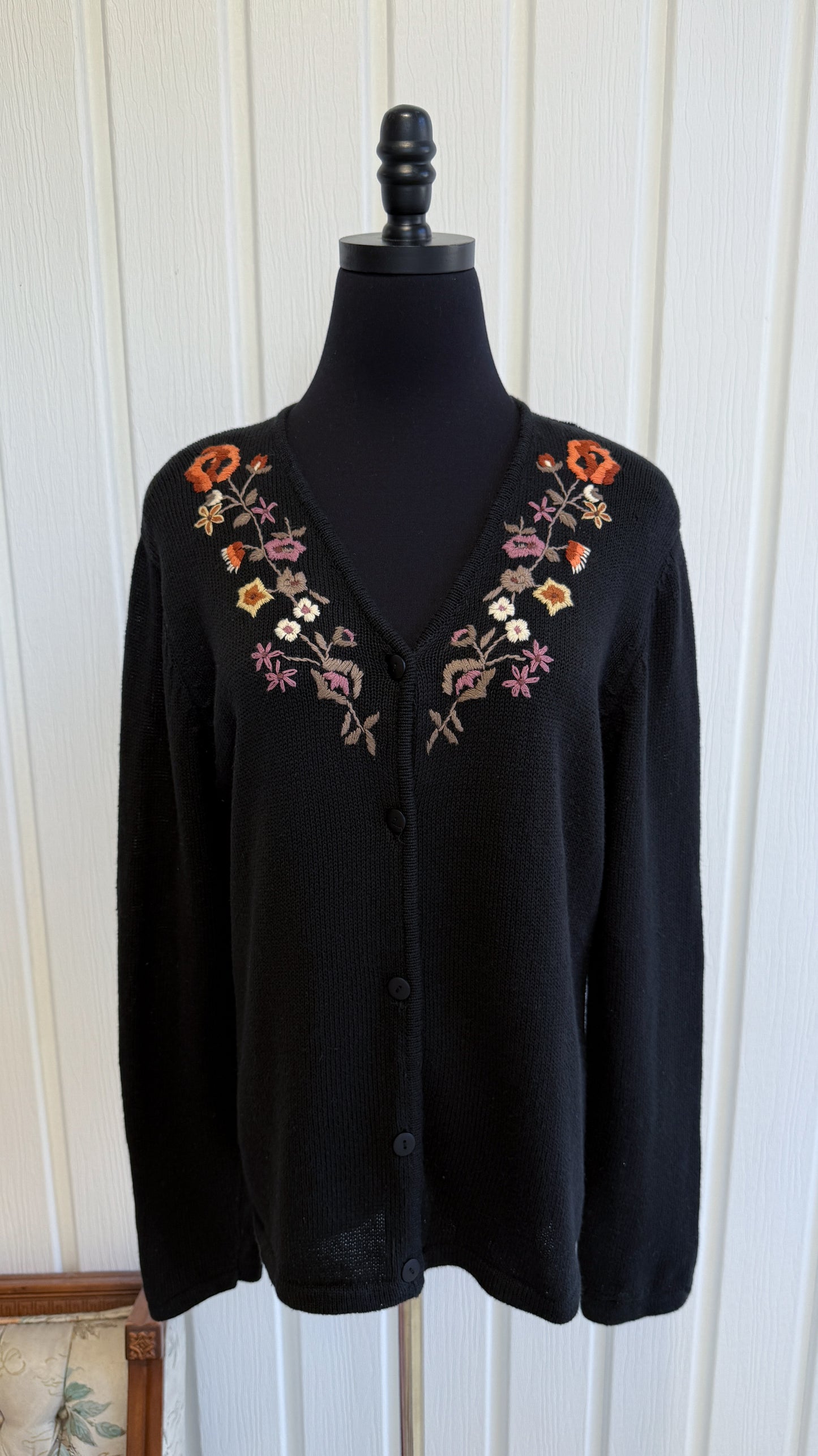 Cardigan tricot noir fleuris- medium