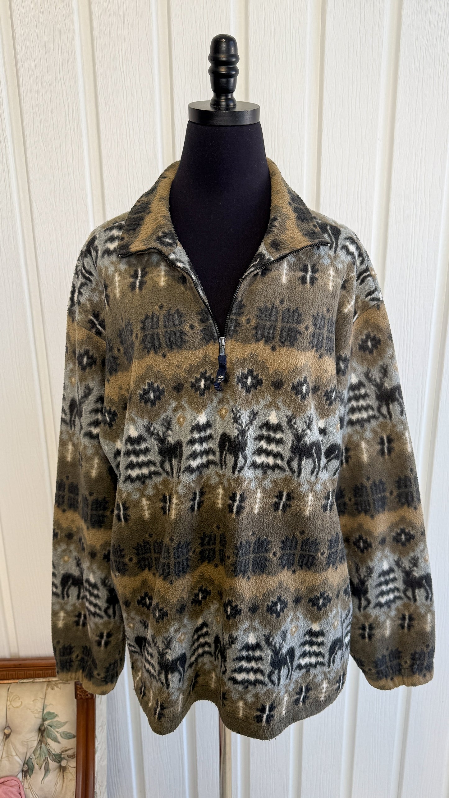 Chandail en polar vert kaki chevreuils- x-large