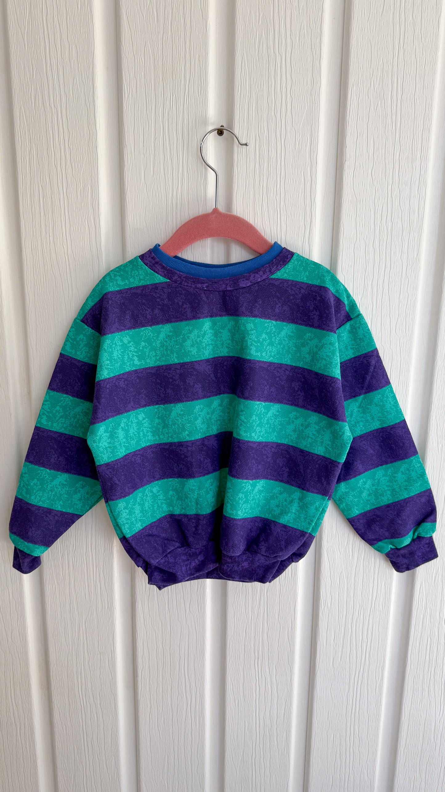 Enfants- chandail crewneck rayé turquoise/mauve- 6