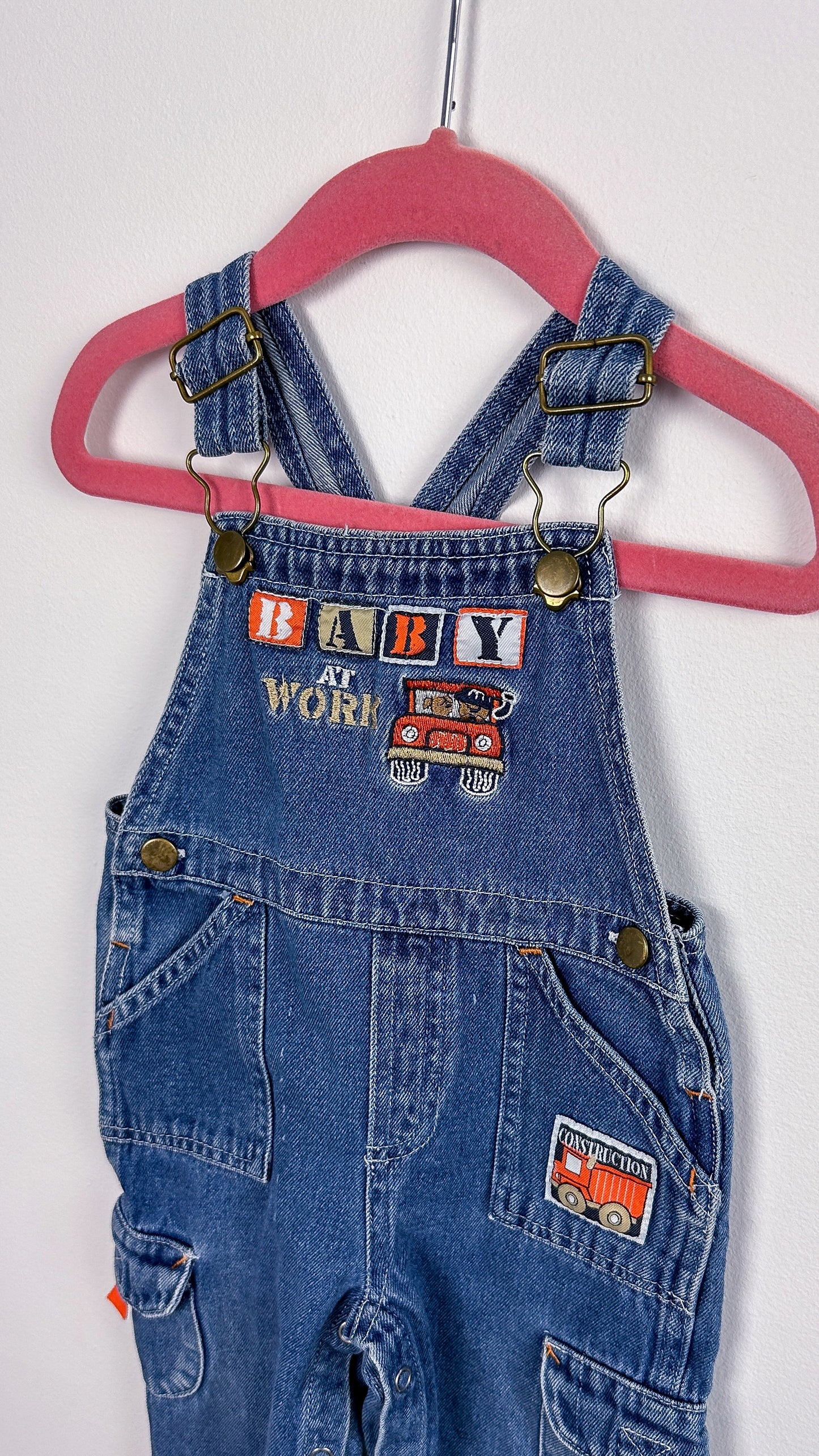 Children - “construction” denim overalls - 12/18m