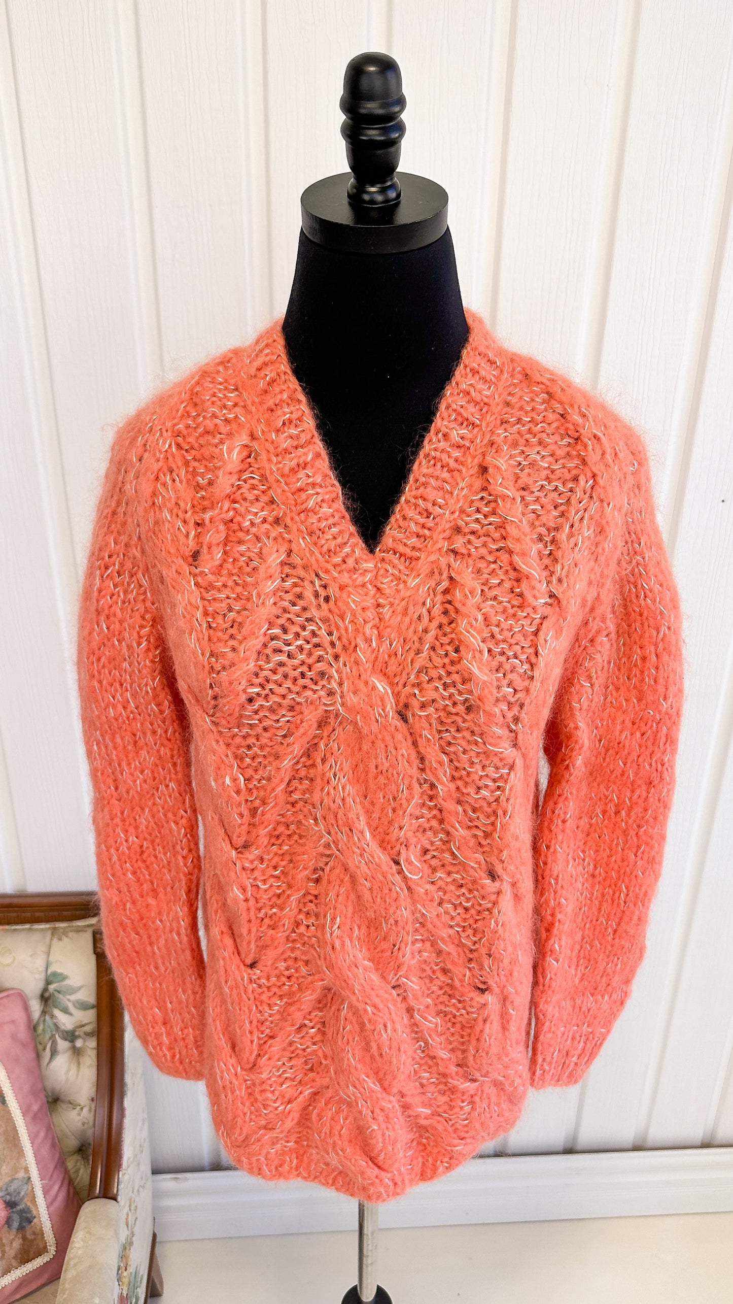 Peach mohair knit sweater - medium