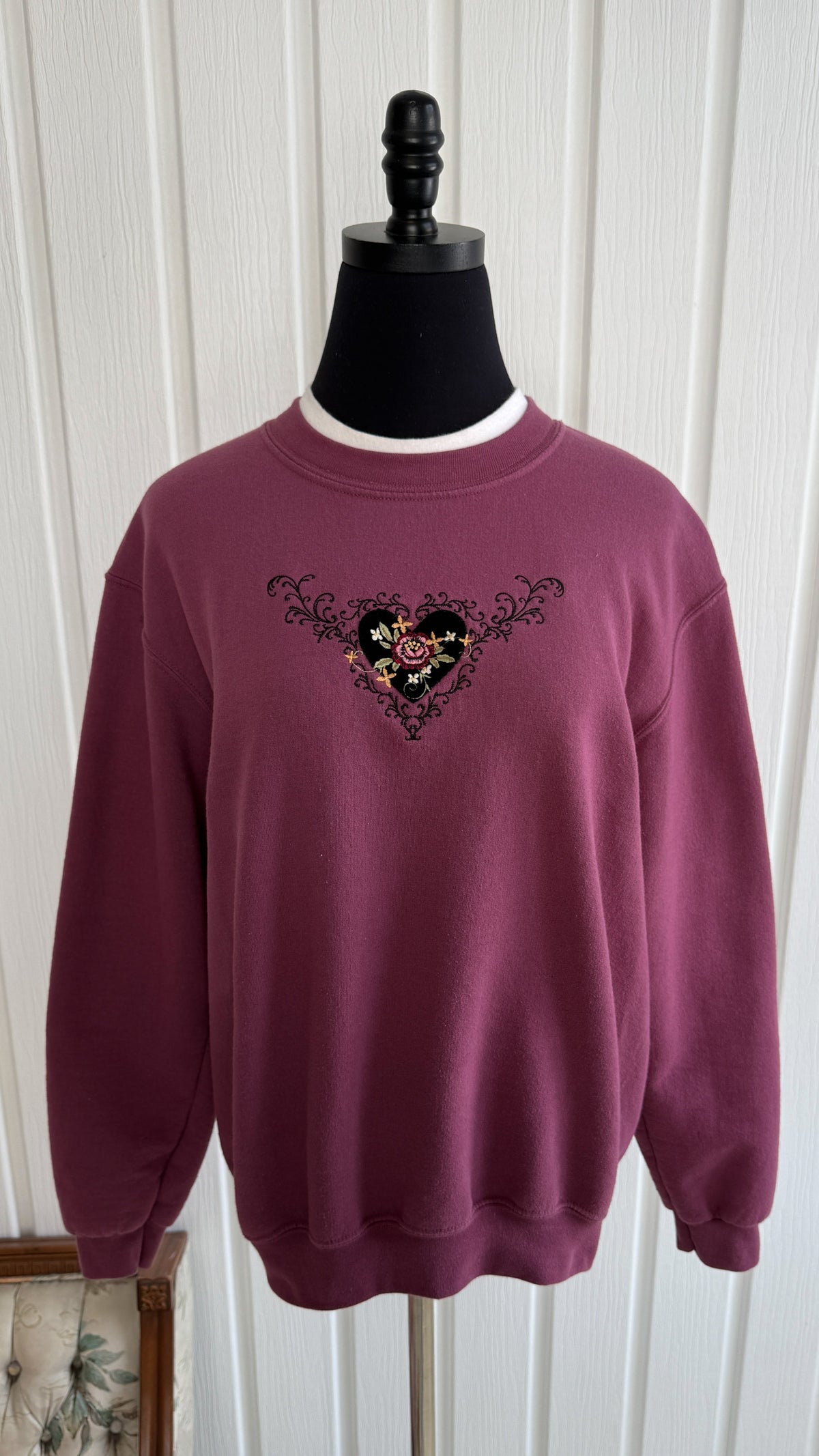 Chandail crewneck mauve coeur- large