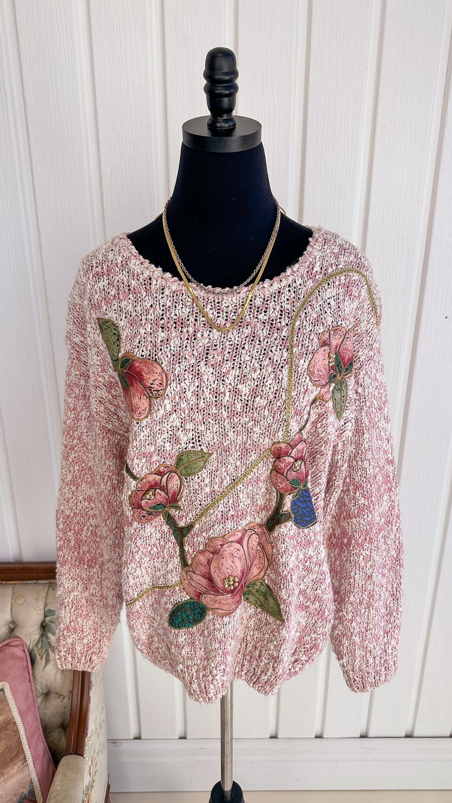 Pink floral knit sweater - medium