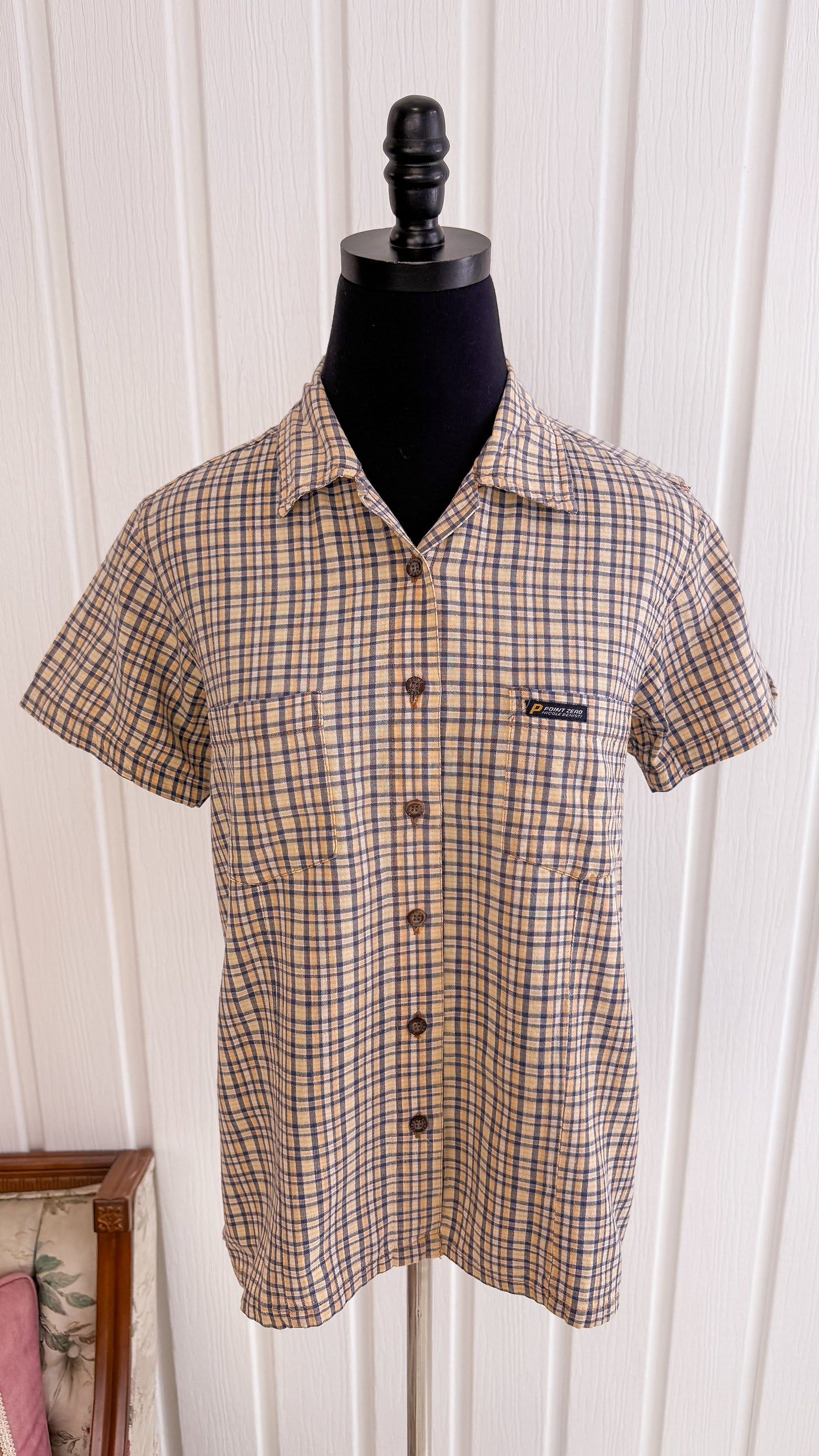 Point Zero beige plaid blouse - medium