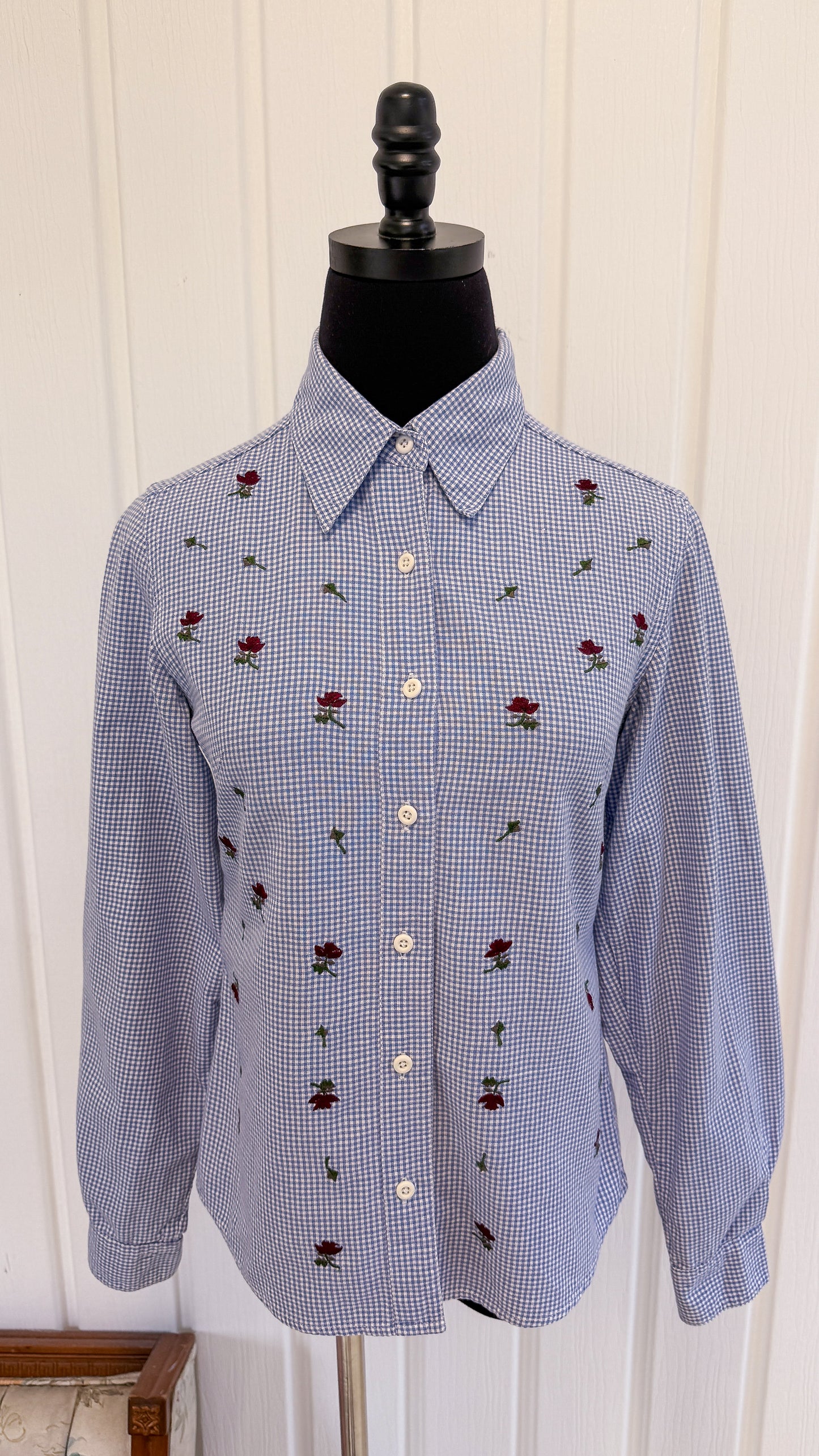 Chemisier carreauté bleu brodé- small