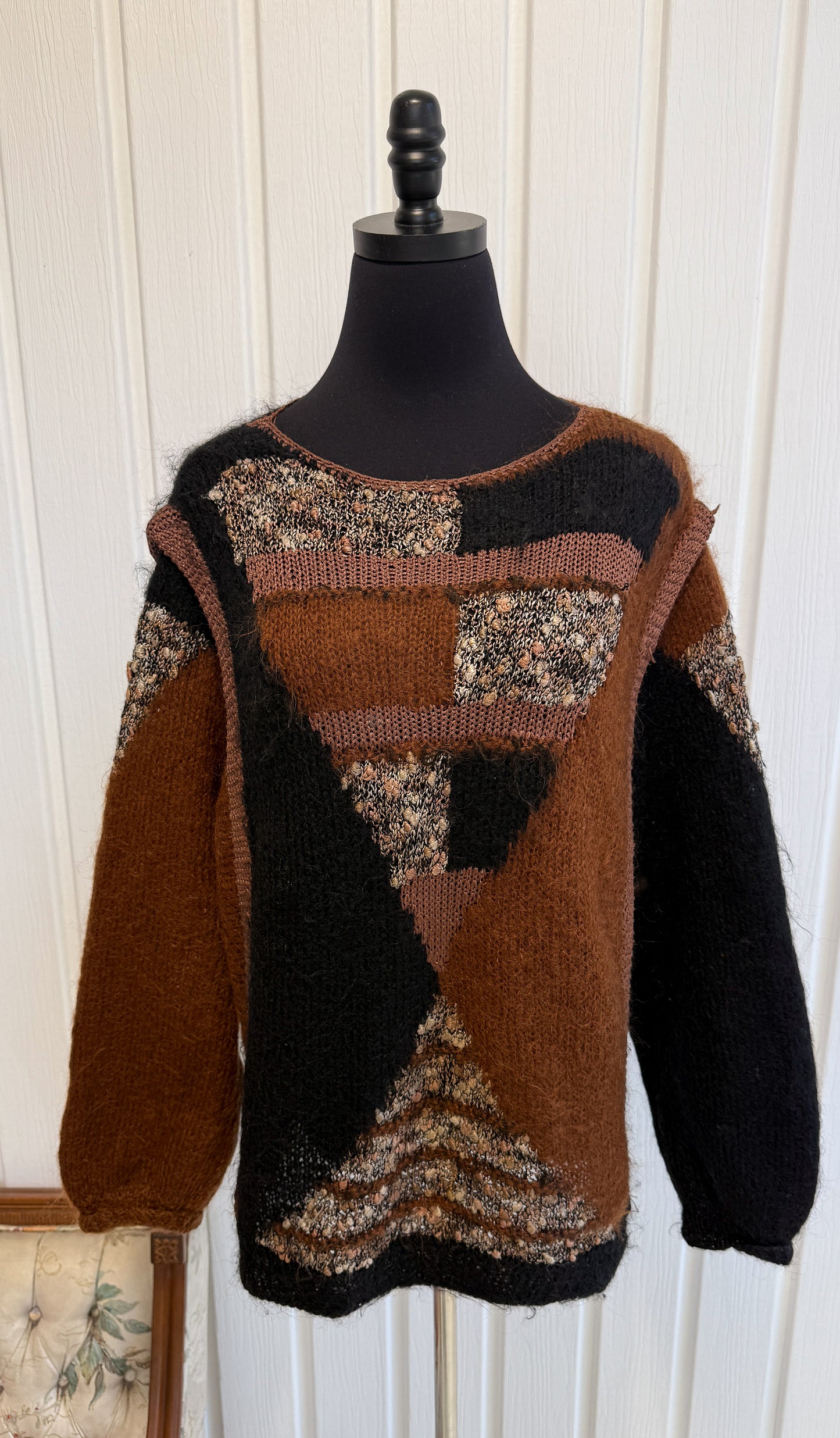 Chandail mohair brun et noir- large