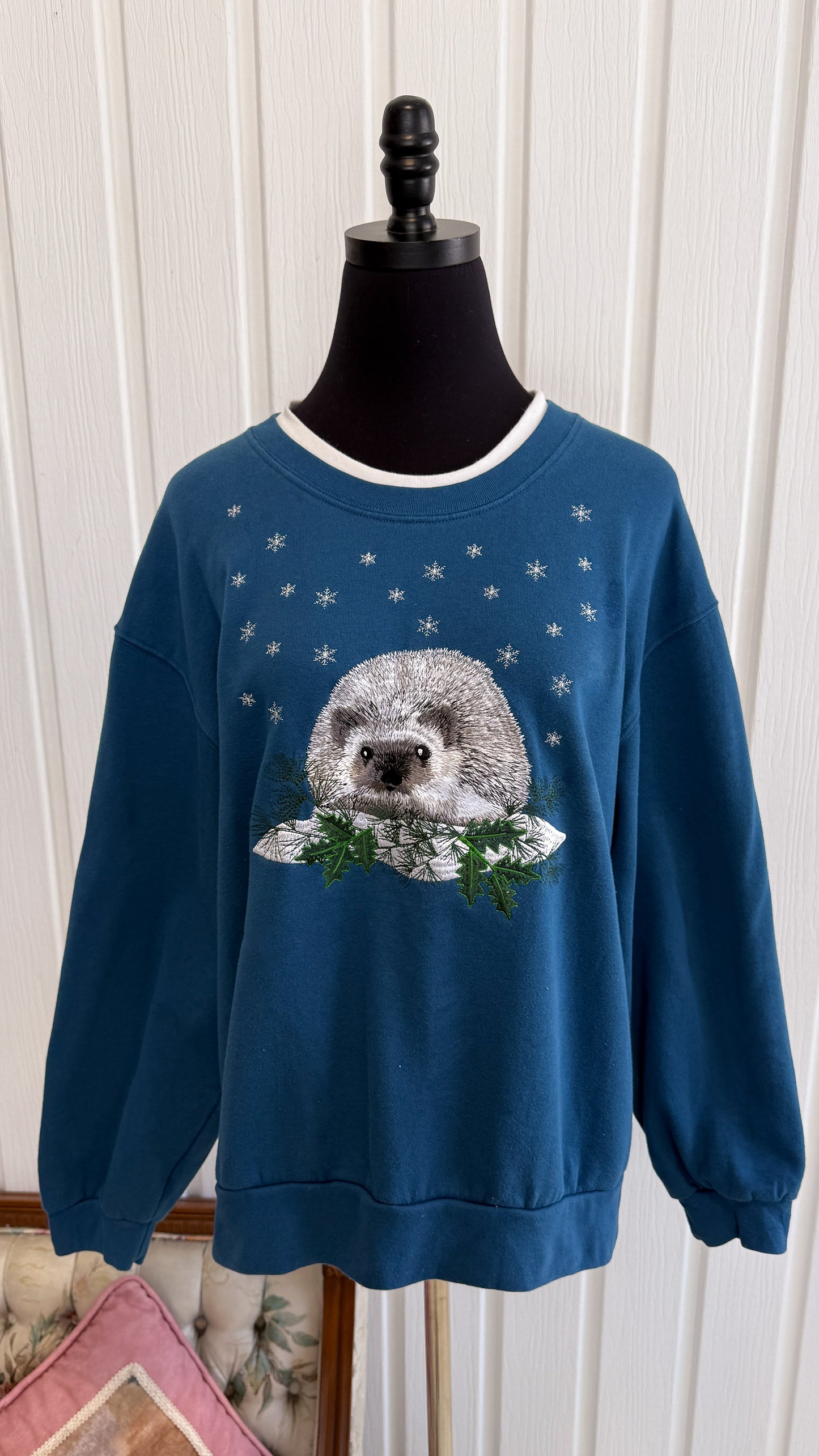 Chandail crewneck bleu hérisson- x-large