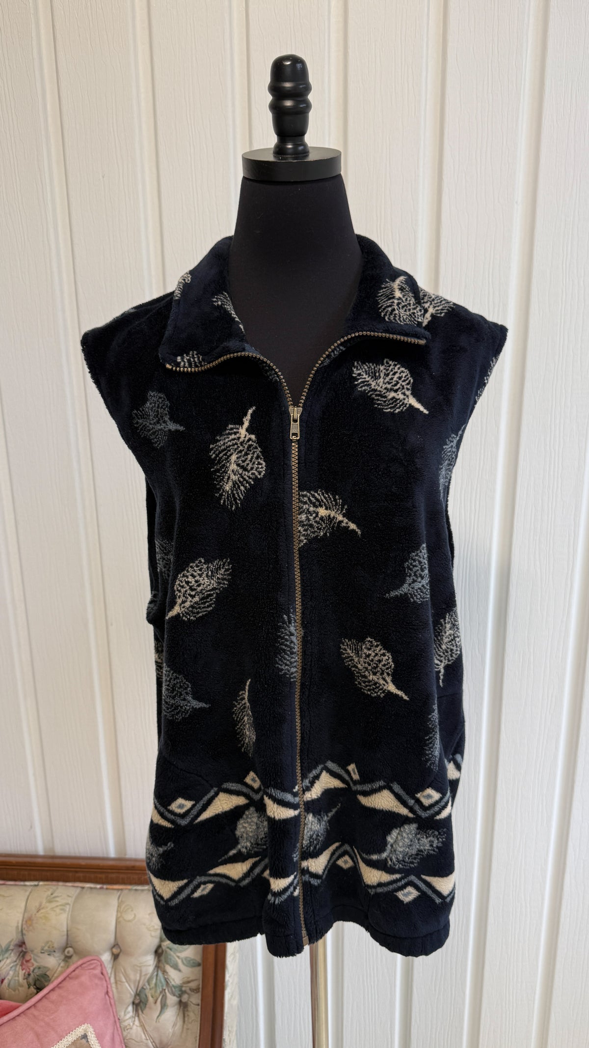 Veste sans manche polar marine feuilles- large