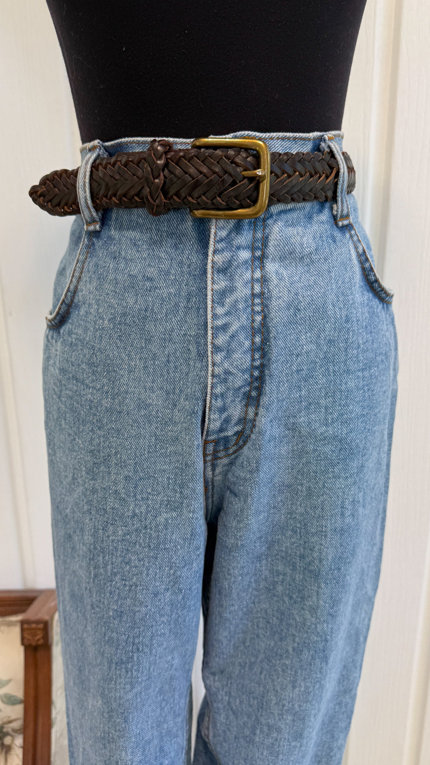 Ceinture en cuir brune brodé tressé- x-large