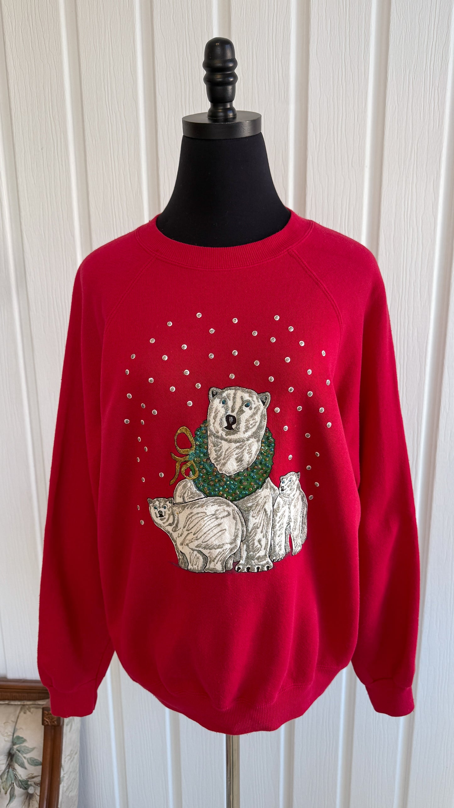 Chandail crewneck rouge ours de Noel- large