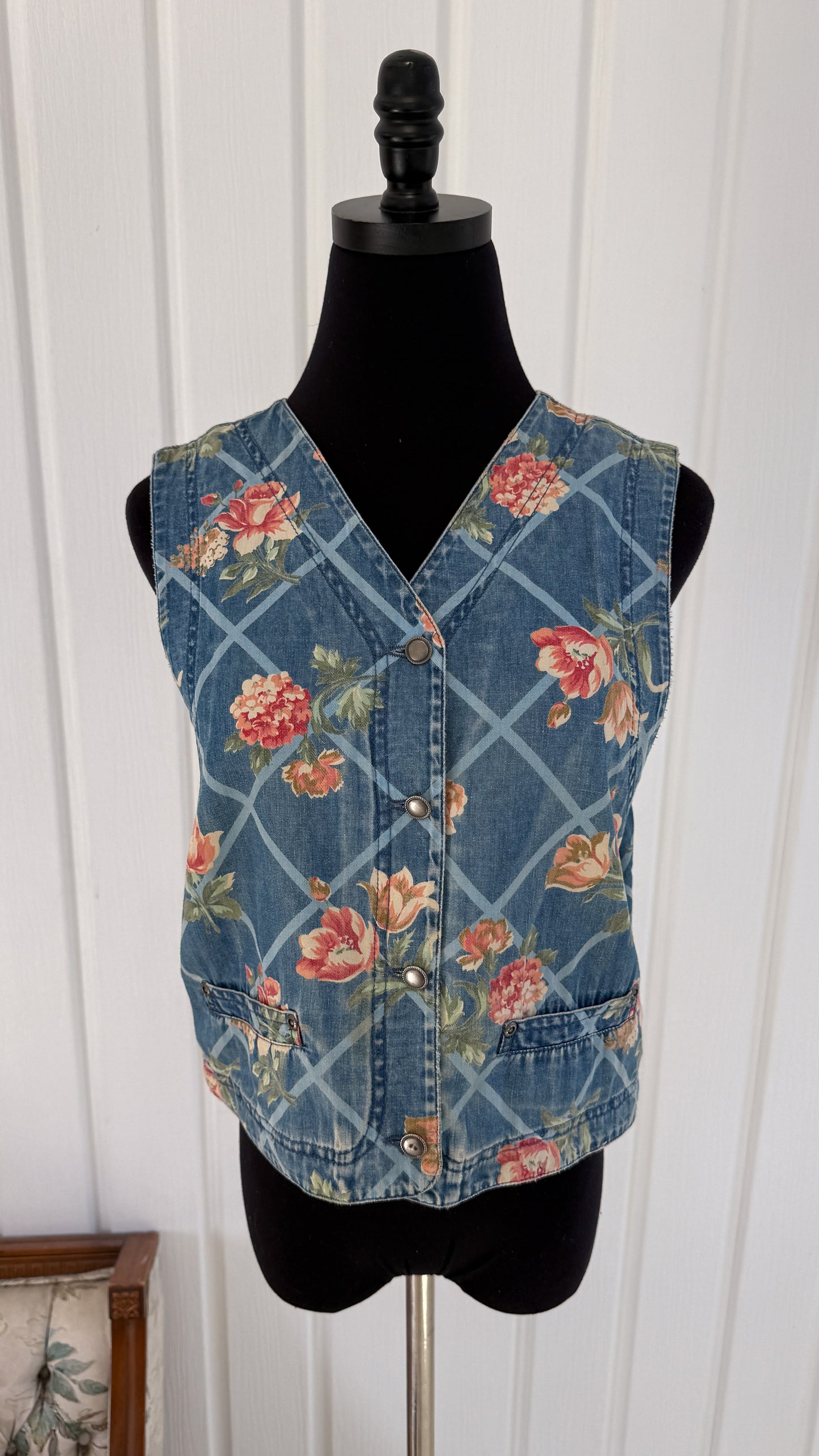 Veste sans manche en denim fleuris - medium