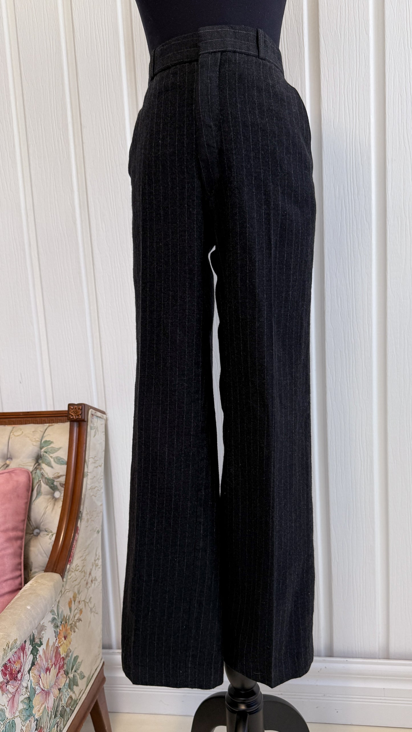 Pantalon en lainage noir rayé- small