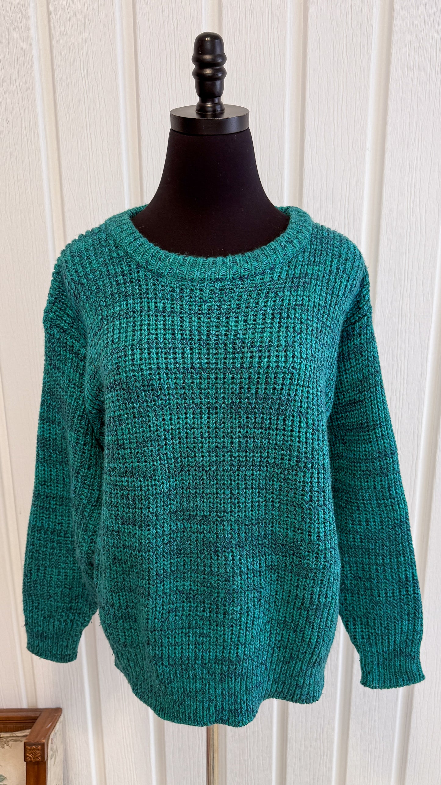 Chandail tricot turquoise moucheté bleu- medium