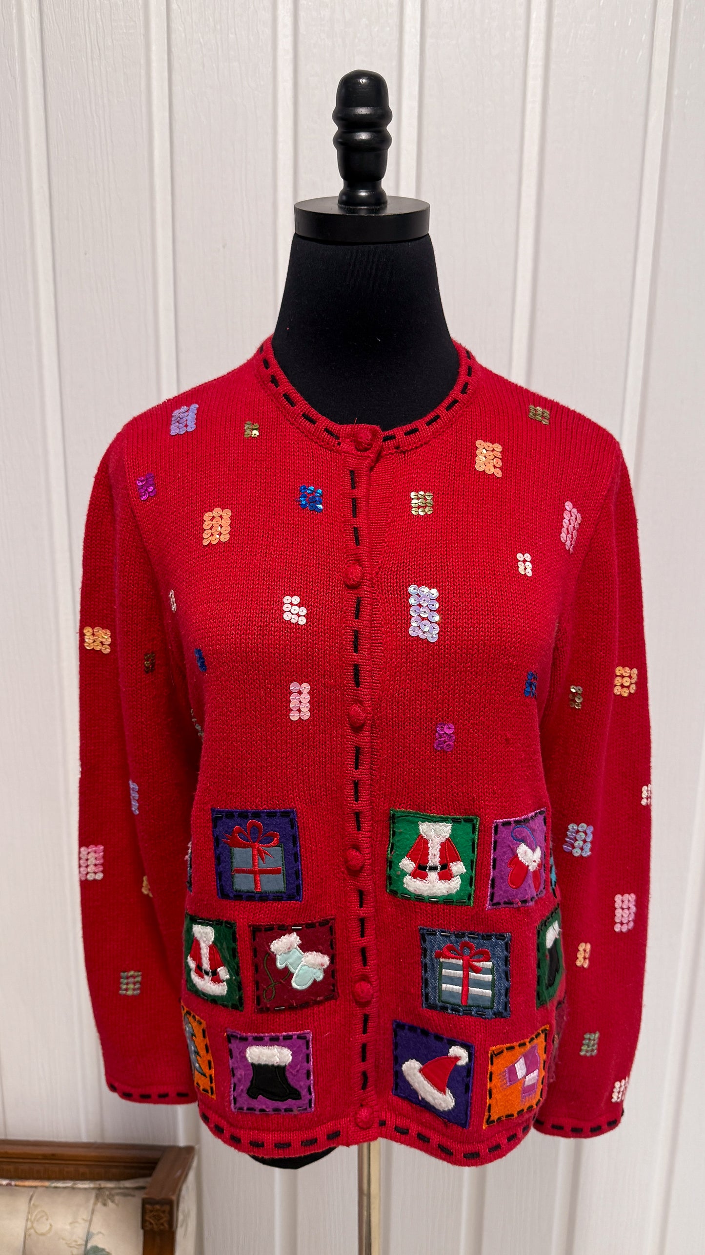 Cardigan tricot rouge motifs noël-small