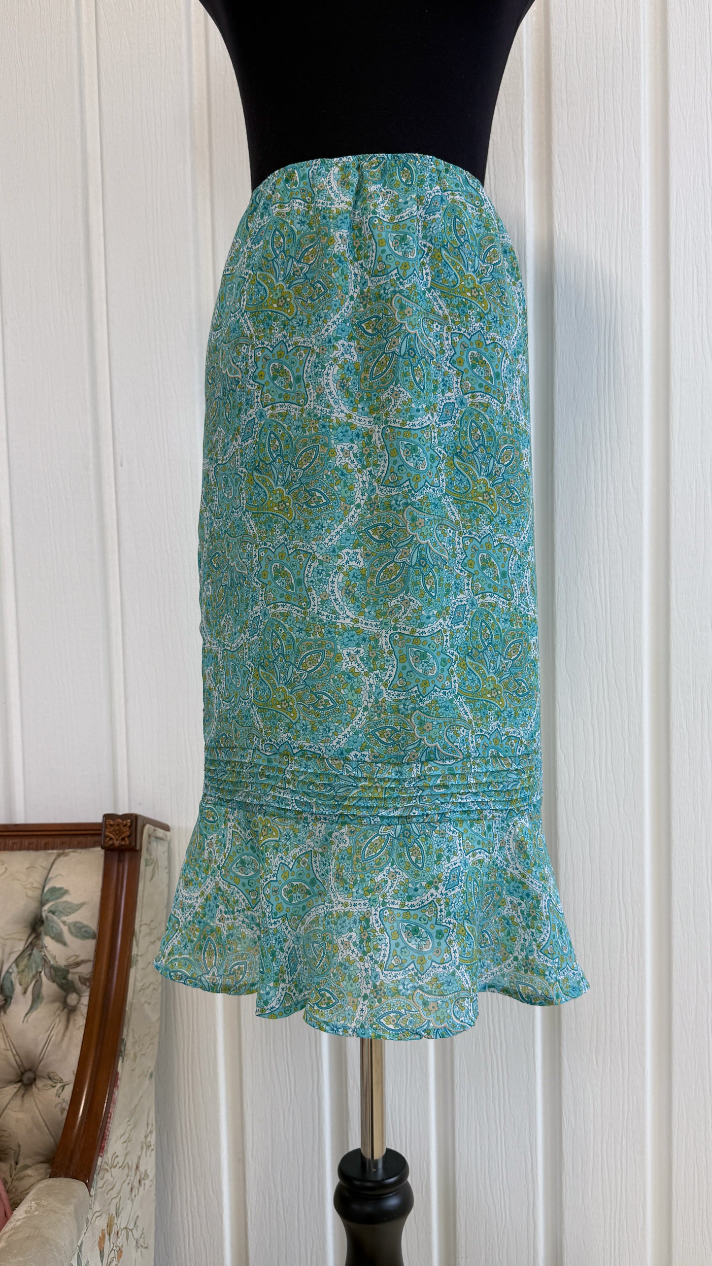 Turquoise mini floral skirt - large/x-large