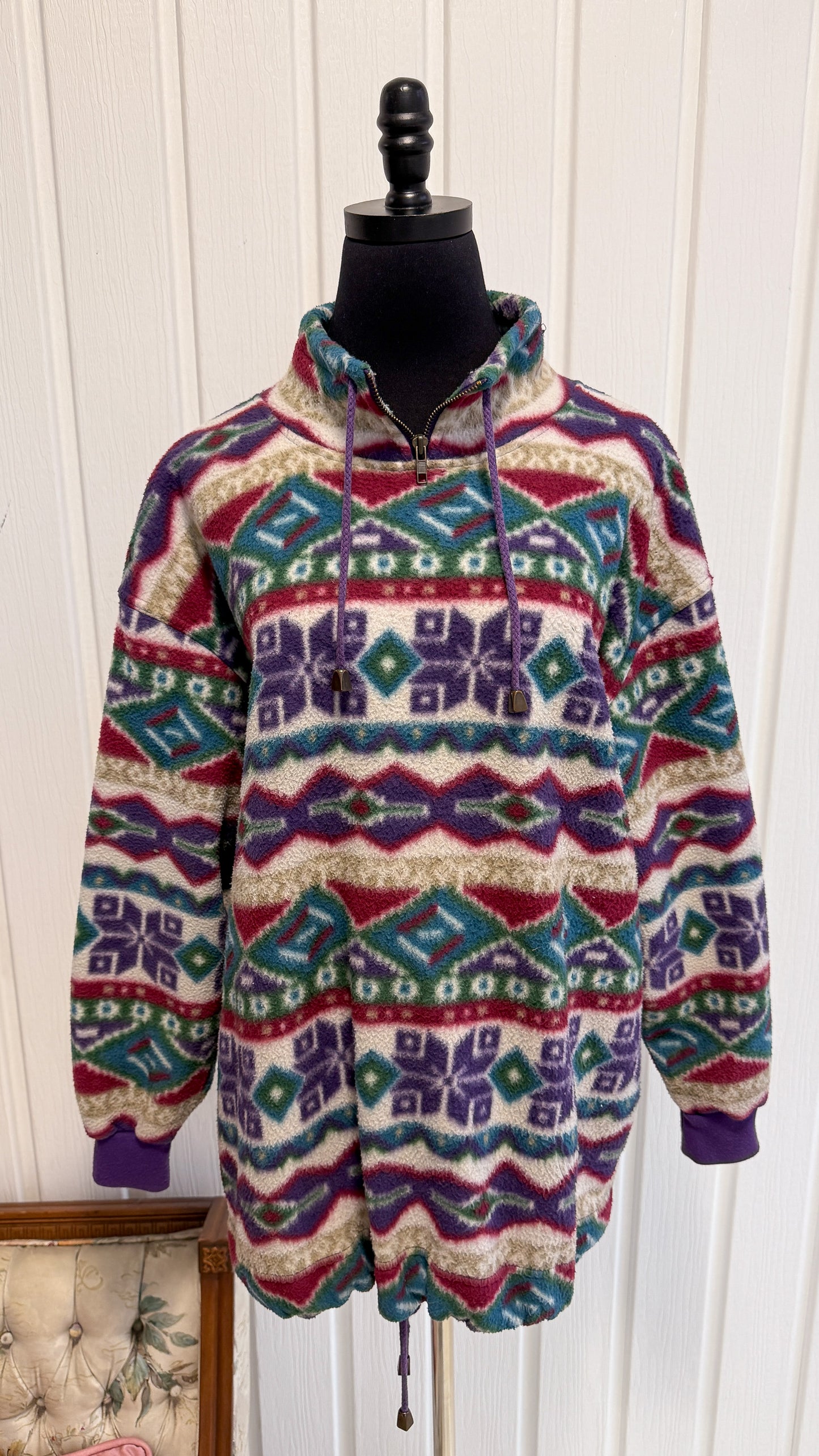 Chandail en polar beige rayé mauve et rose- x-large