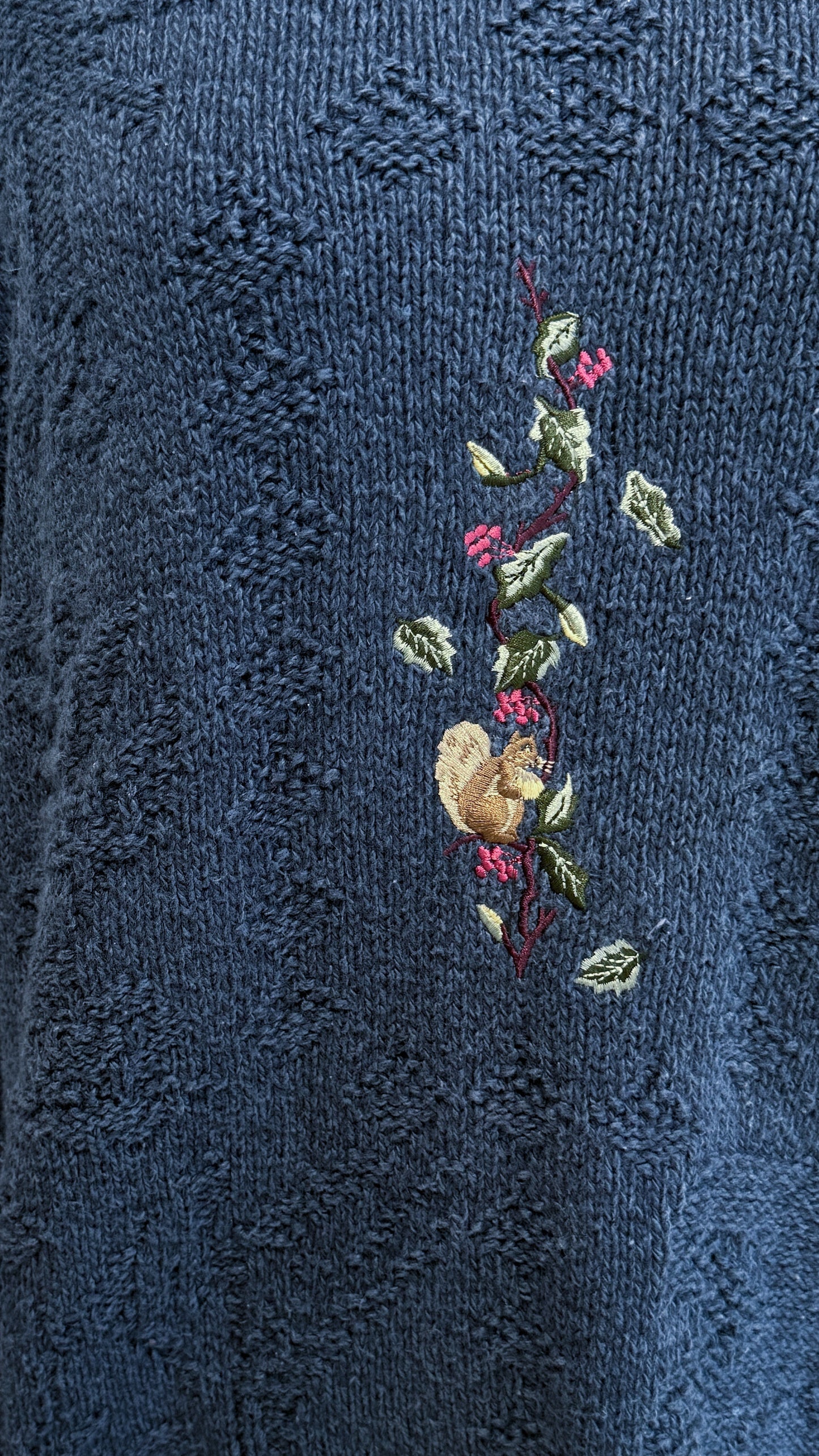 Chandail tricot bleu écureuil- medium
