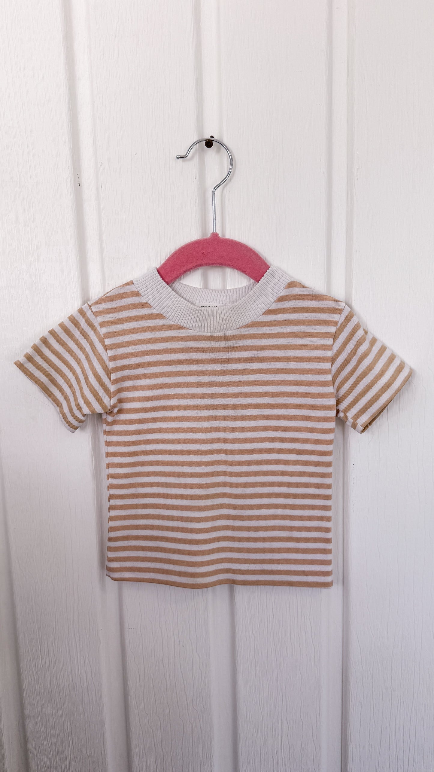 Enfants- t-shirt rayé beige et blanc- 12 mois