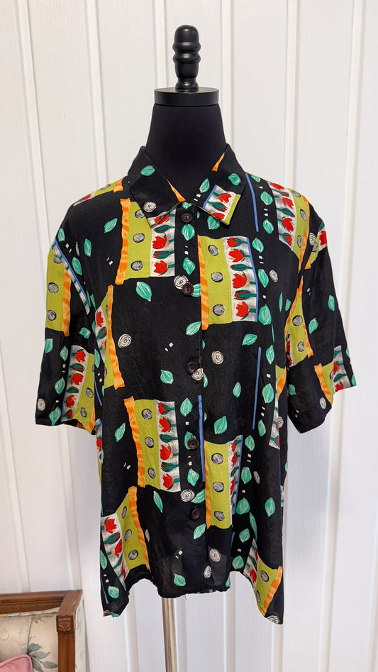 Black floral blouse - extra large