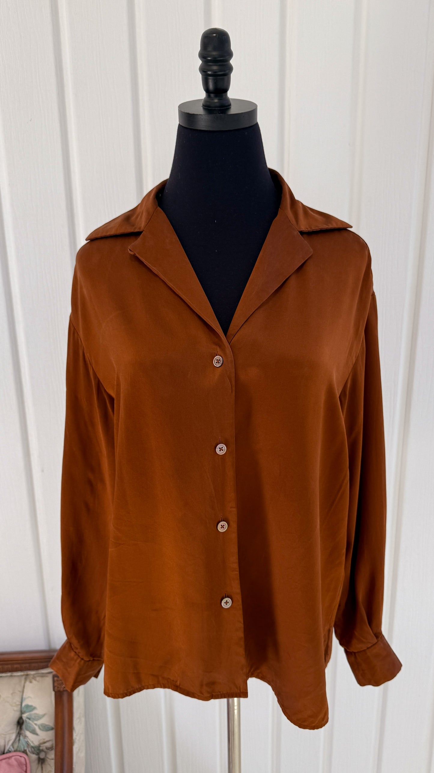 Brown silk blouse - large