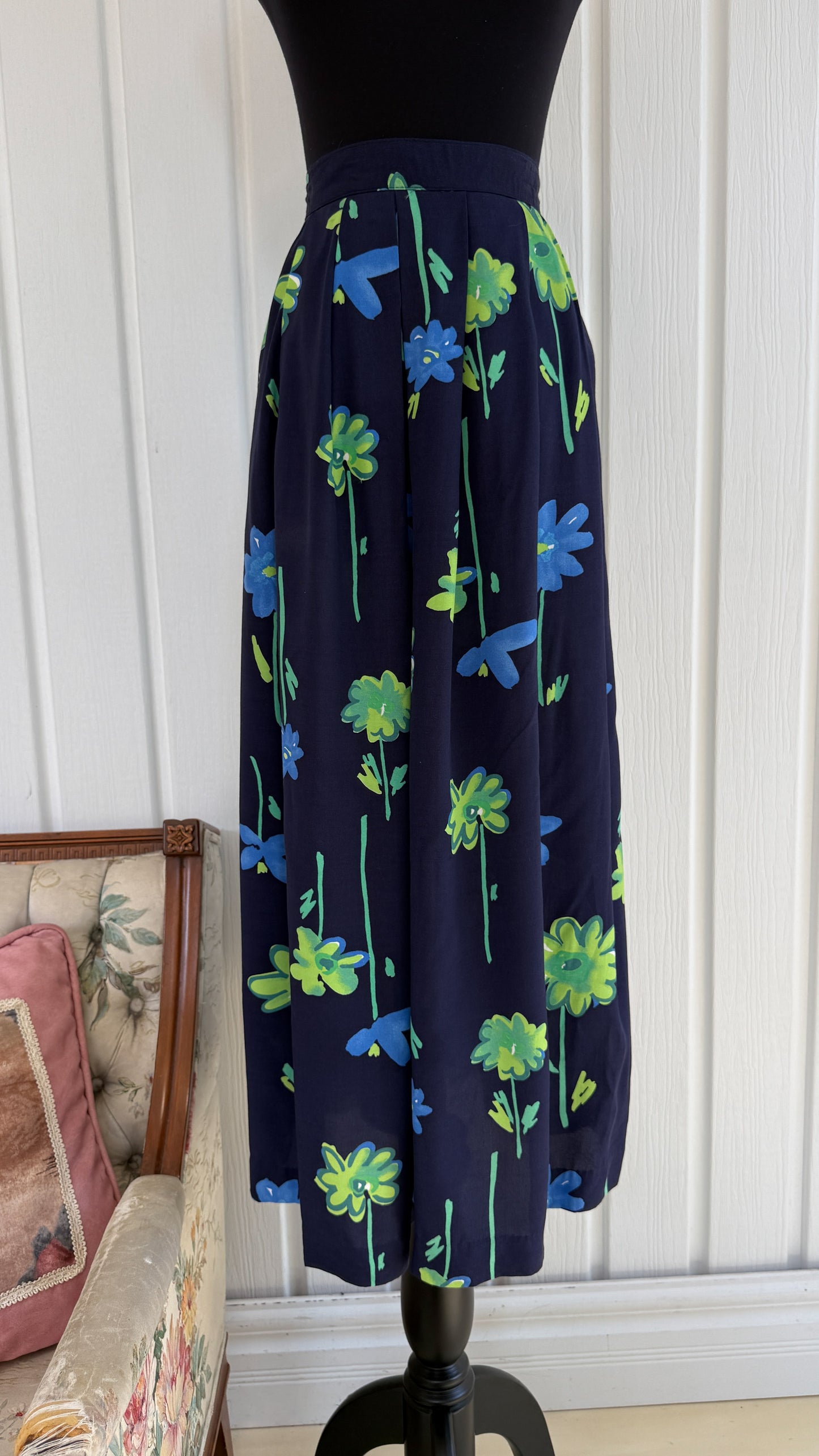 Blue and green floral navy skirt - medium