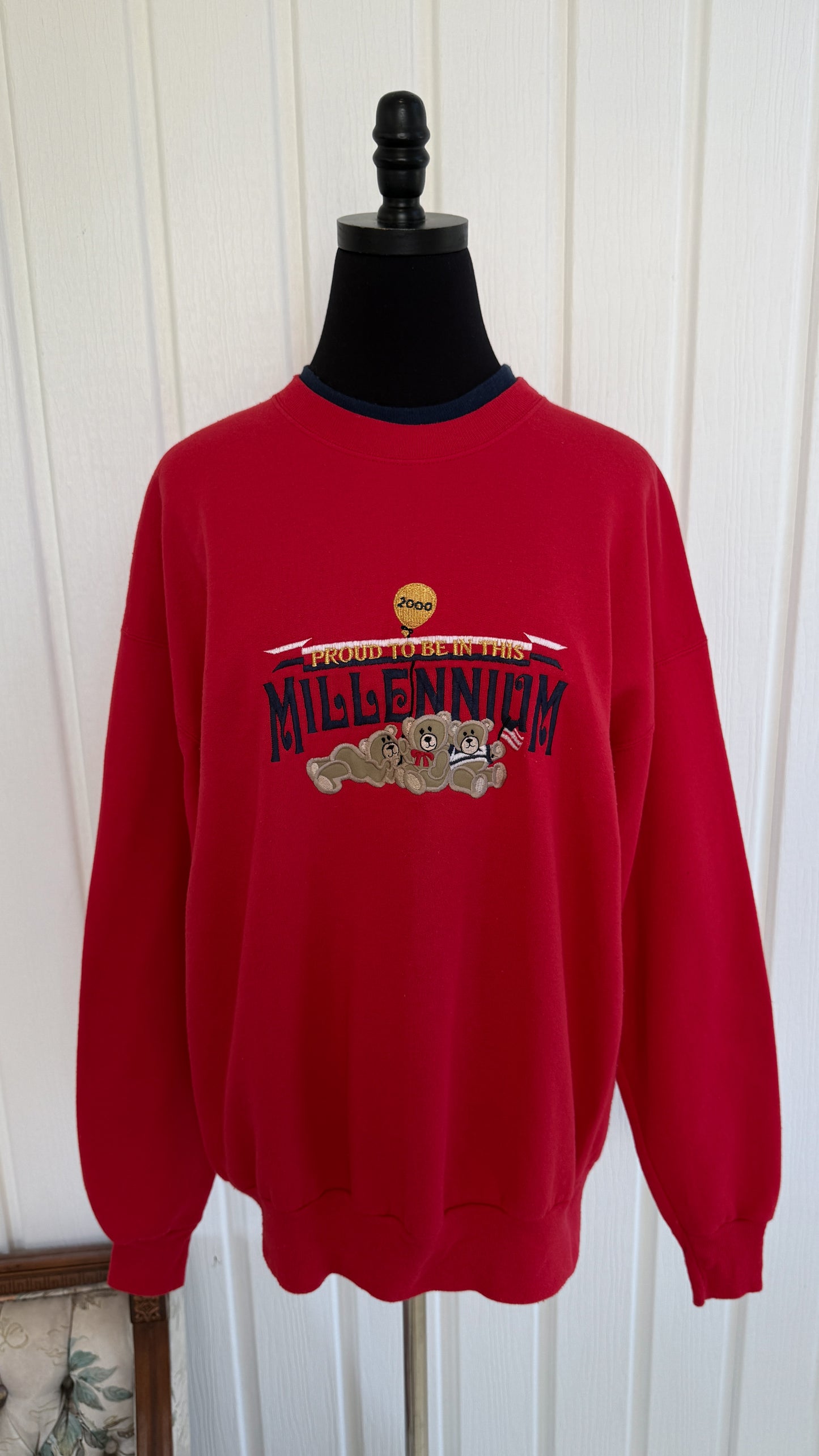 Chandail crewneck rouge oursons- large