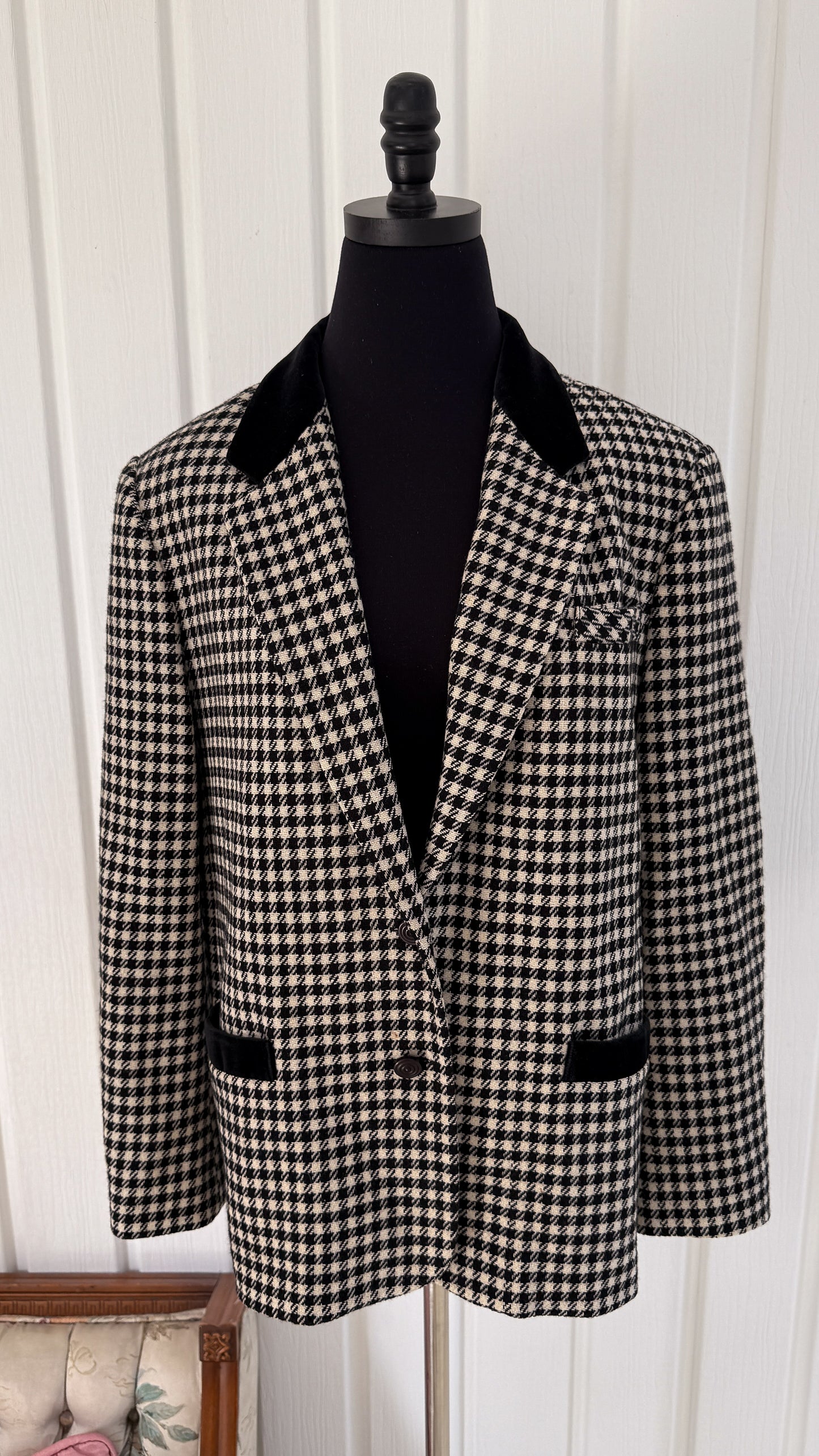 Blazer/manteau en laine noir pied-de-poule- medium