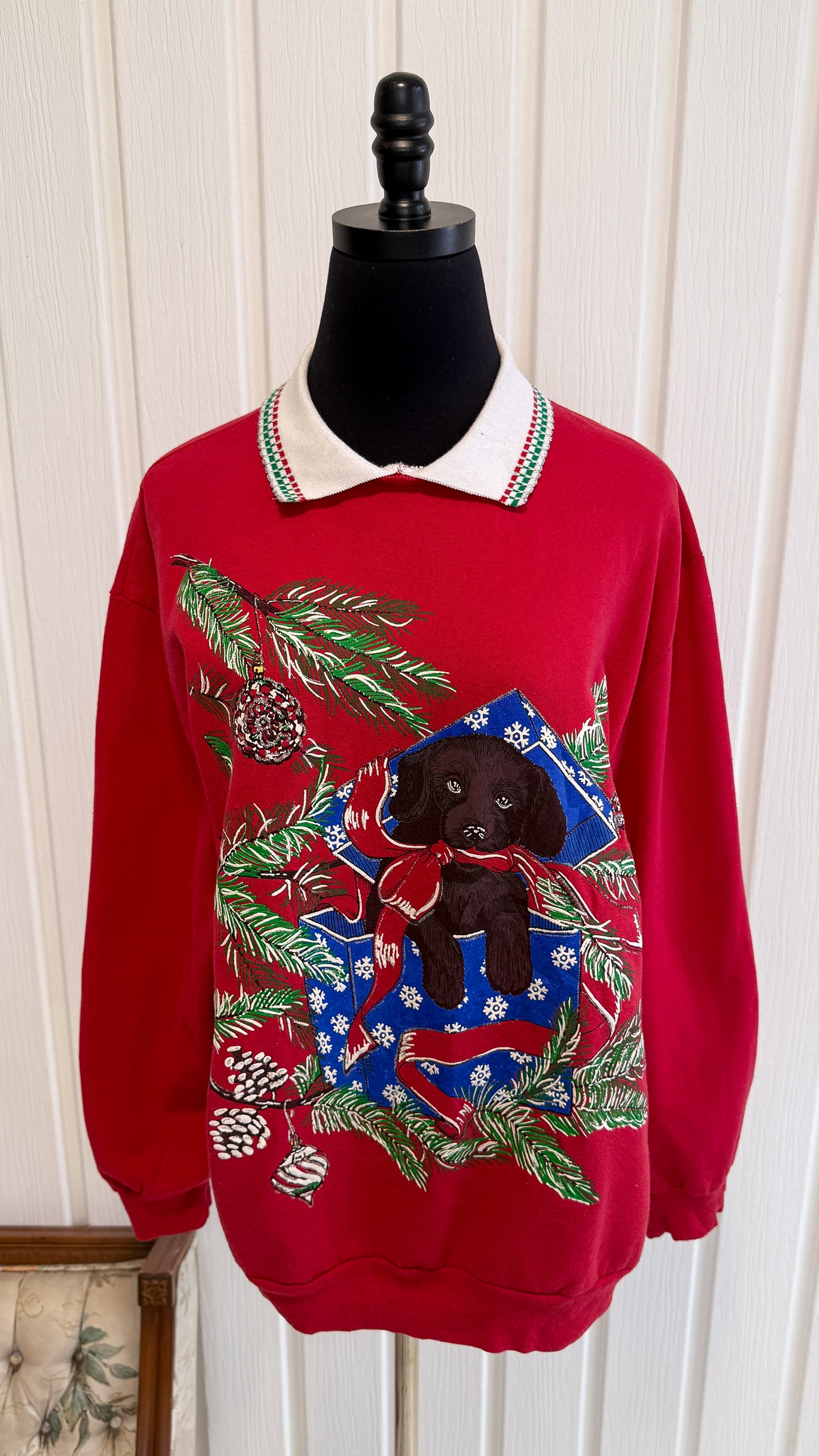 Red puppy crewneck sweater - medium