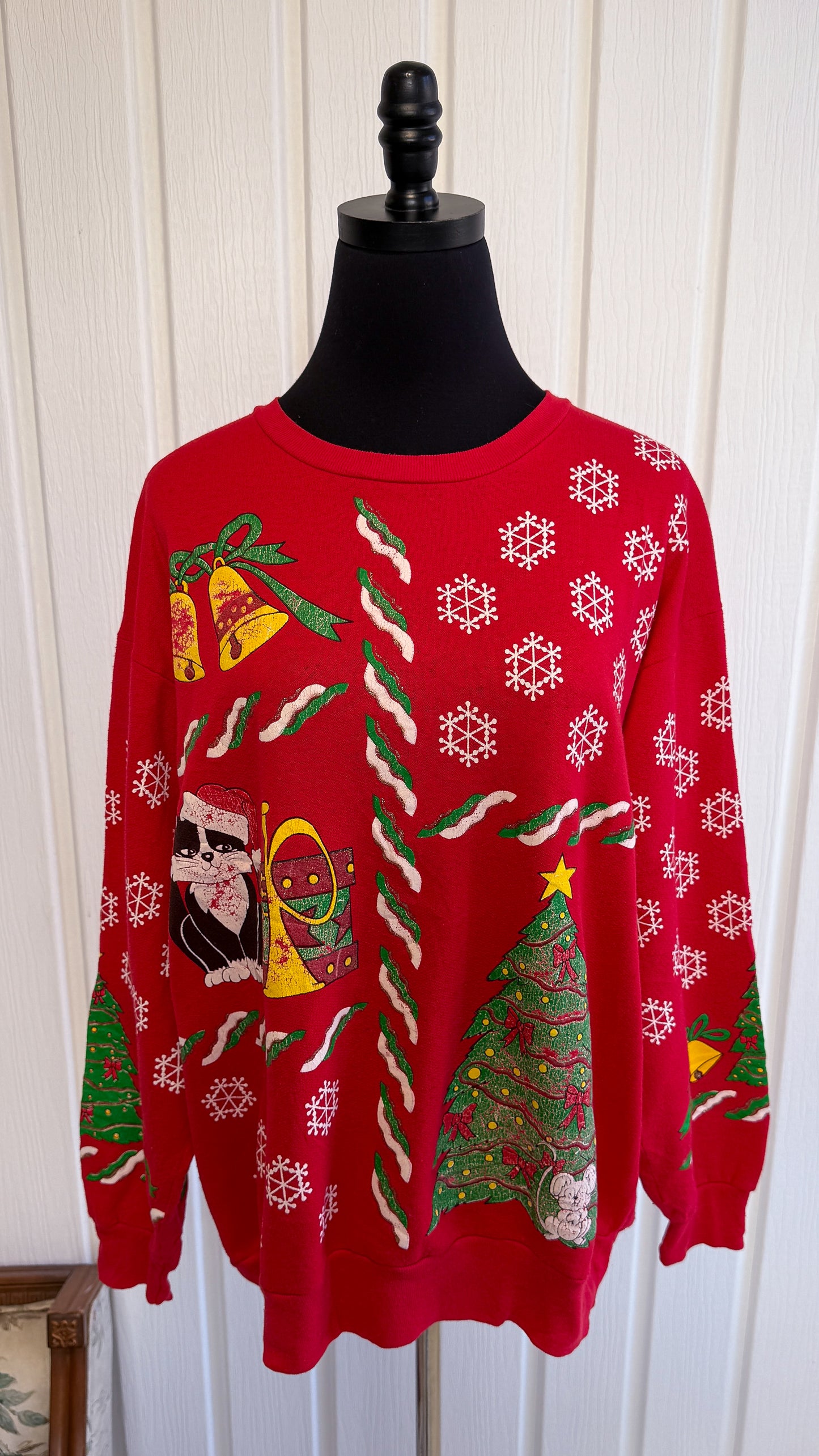 Chandail crewneck rouge flocons- x-large