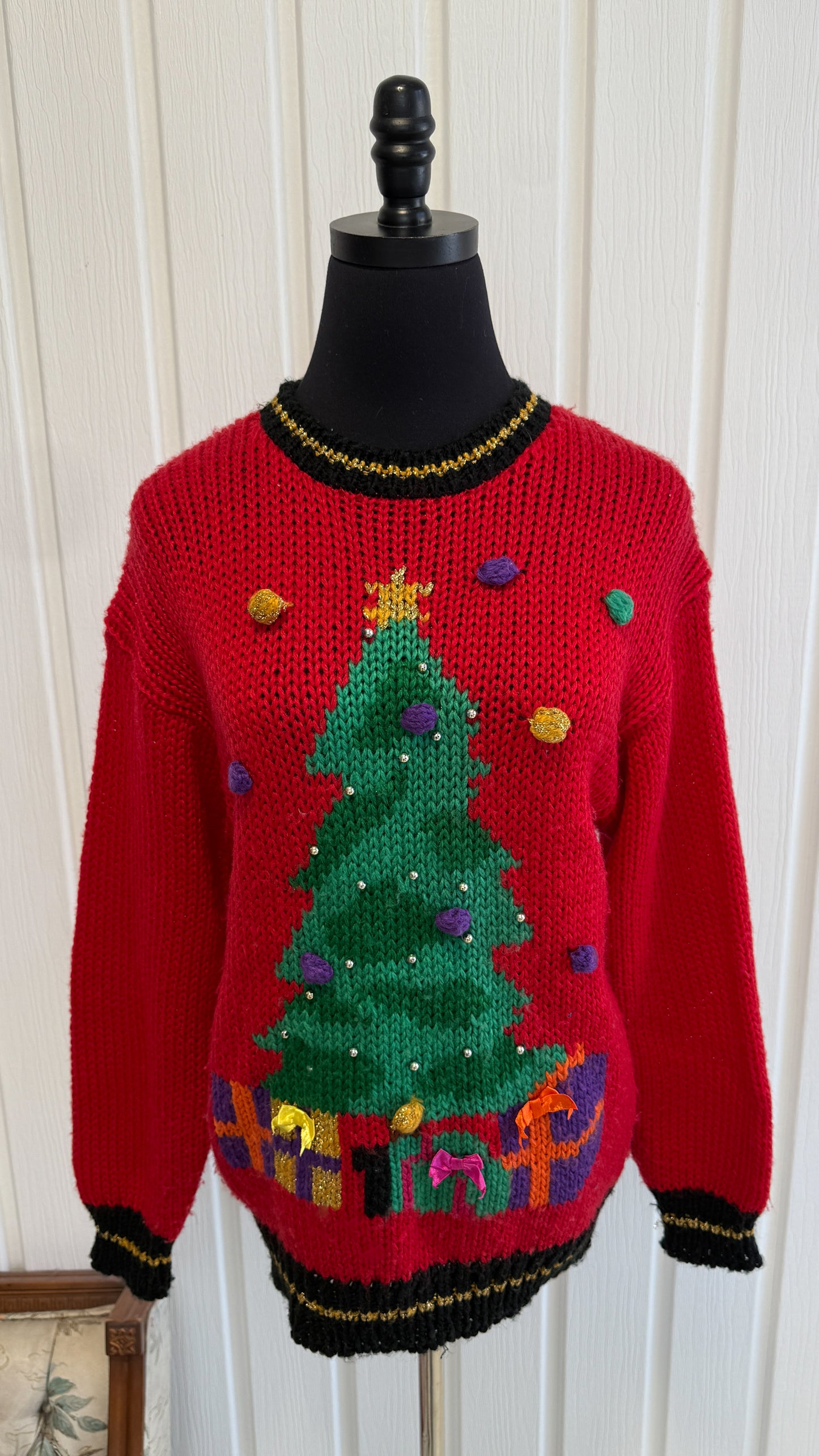 Chandail tricot rouge sapin- medium