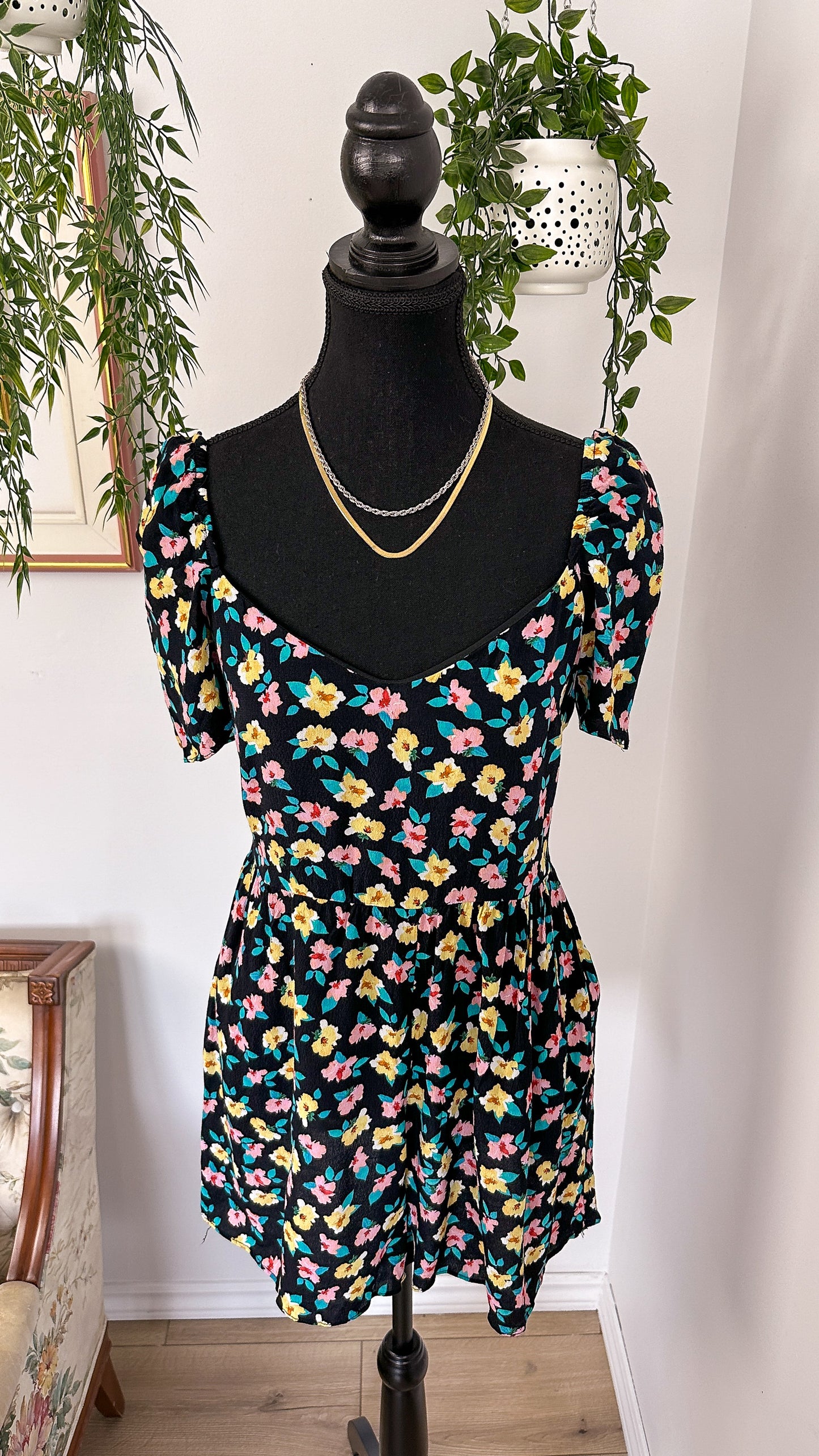 Zara black floral playsuit - large