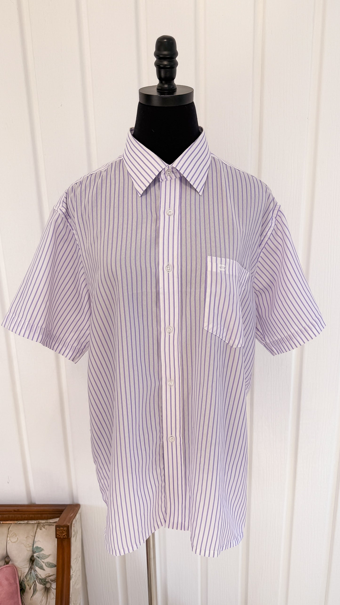 White blouse with purple stripes - x-large