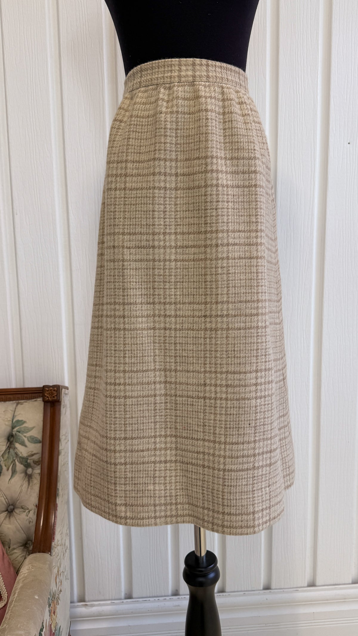 Jupe en lainage beige carreauté- small