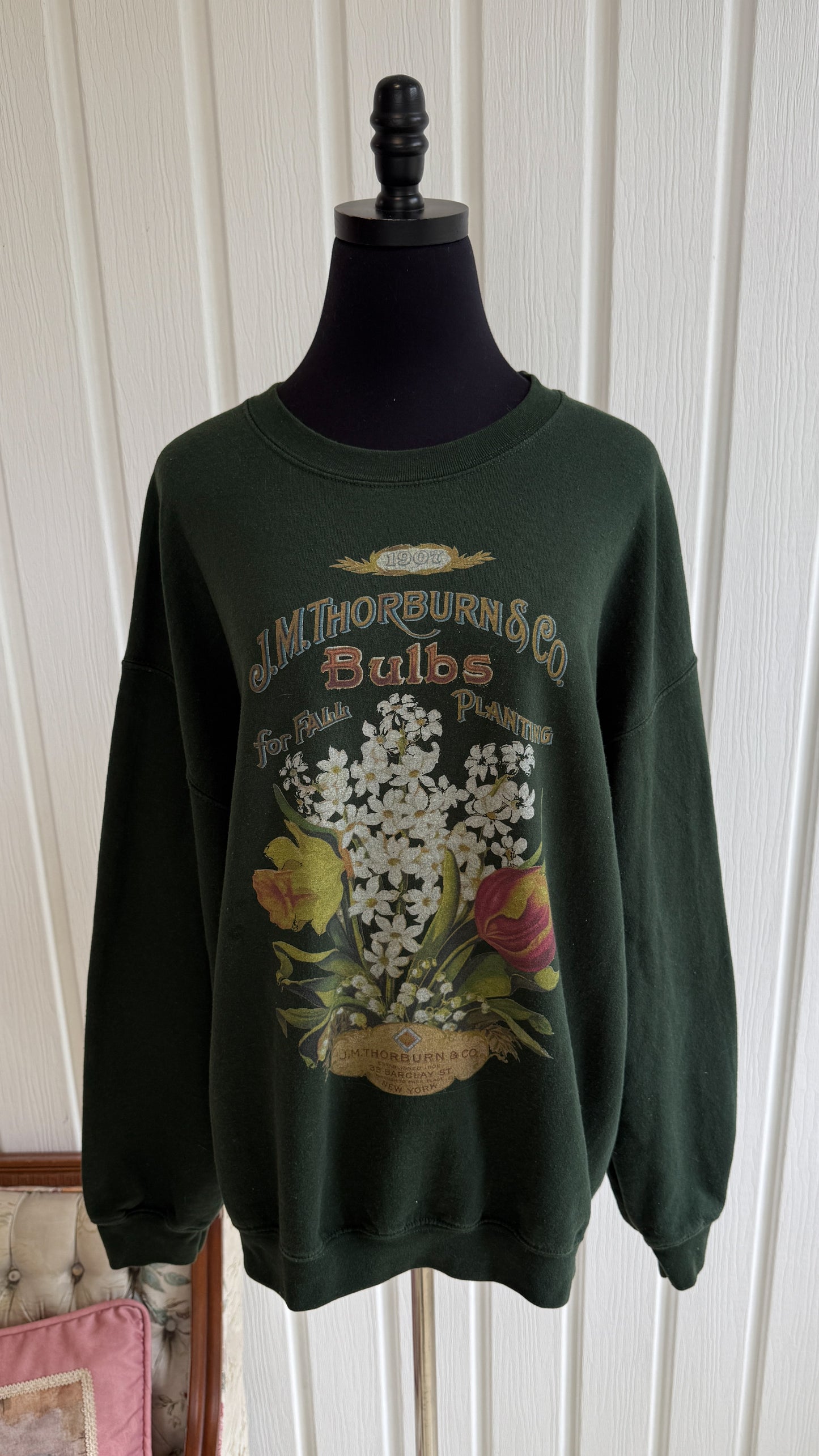 Chandail crewneck vert fleuris- x-large