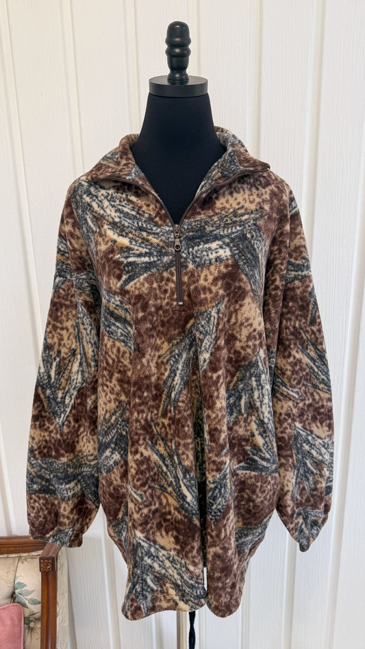Brown and beige fleece sweater - plus size