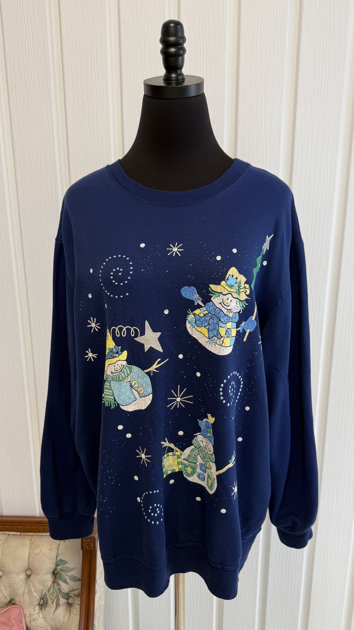 Chandail crewneck marine bonhommes de neige- x-large