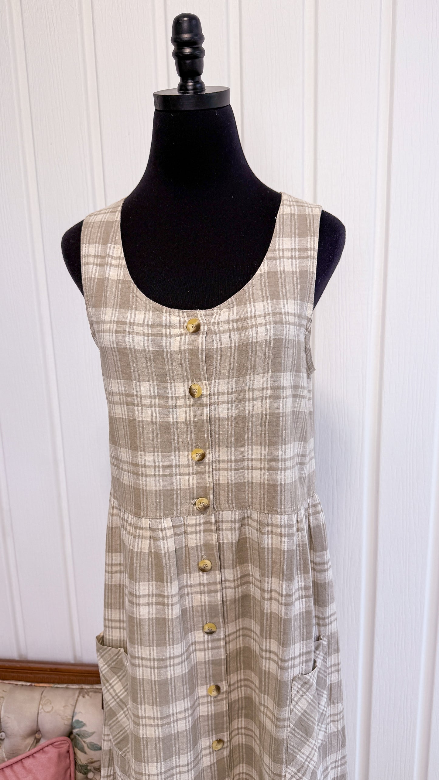 Robe chemisier carreauté beige- medium