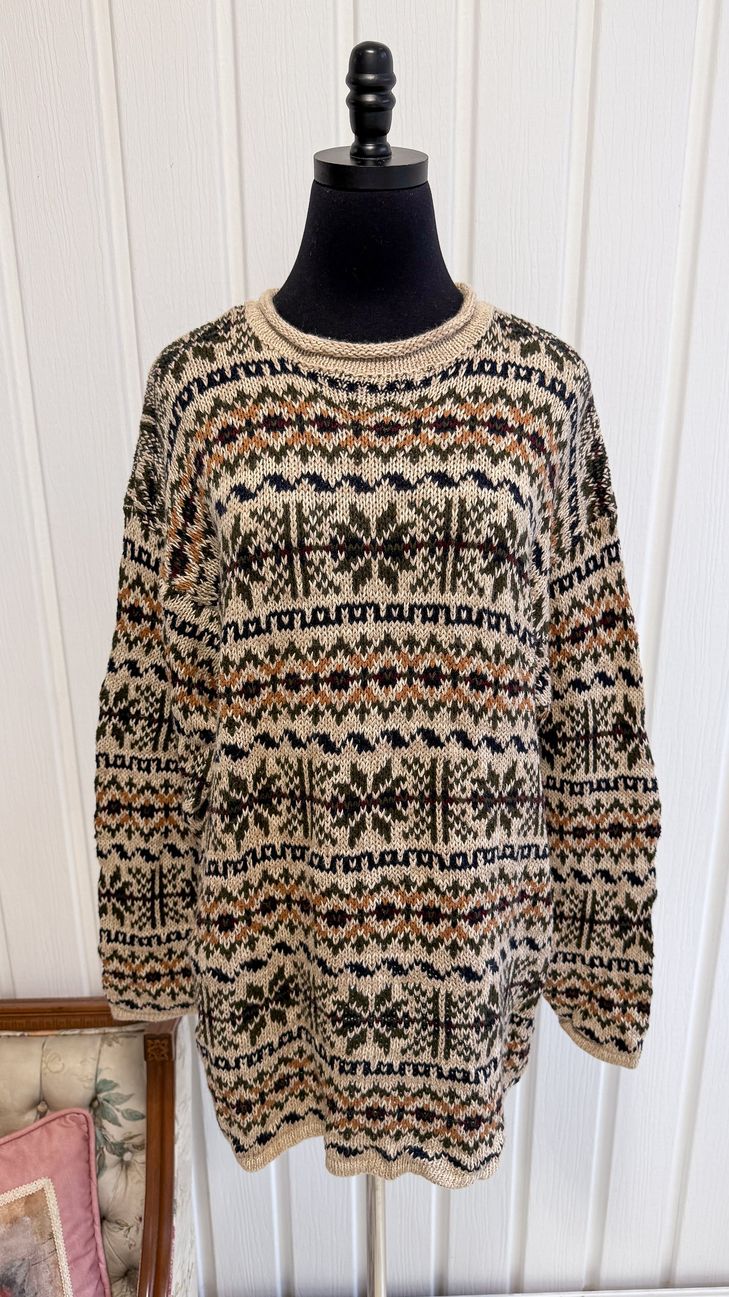 Chandail tricot beige rayé- large