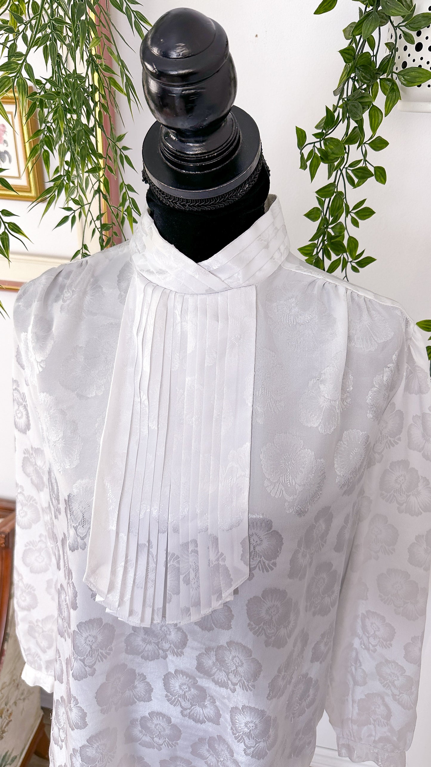 White floral satin blouse - x-large