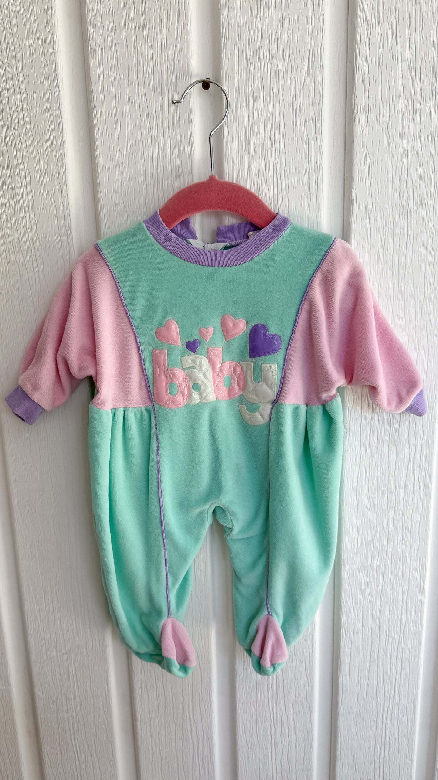 Enfants- pyjamas en velours rose et turquoise- 6mois