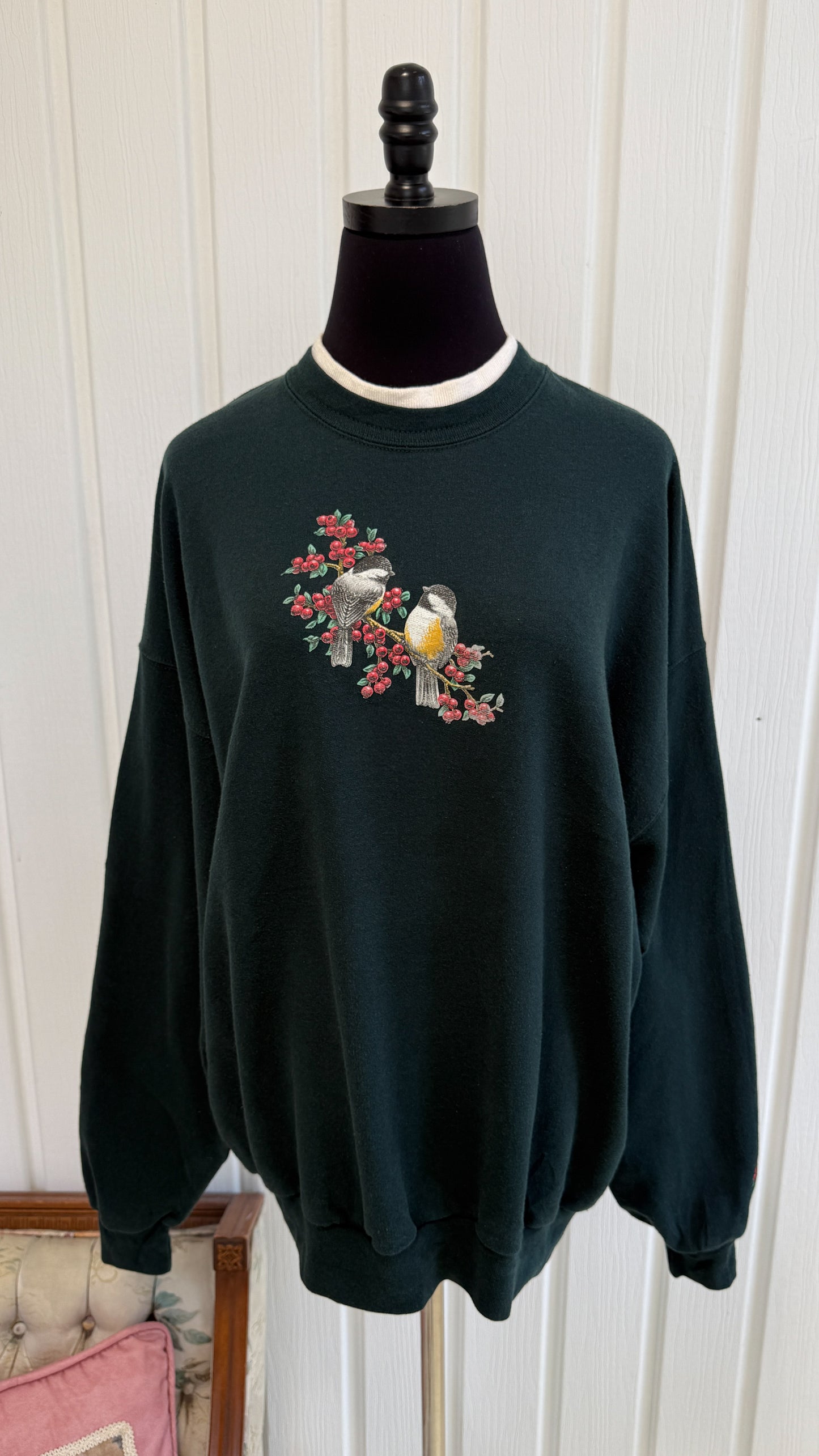 Chandail crewneck vert foret mésanges- x-large