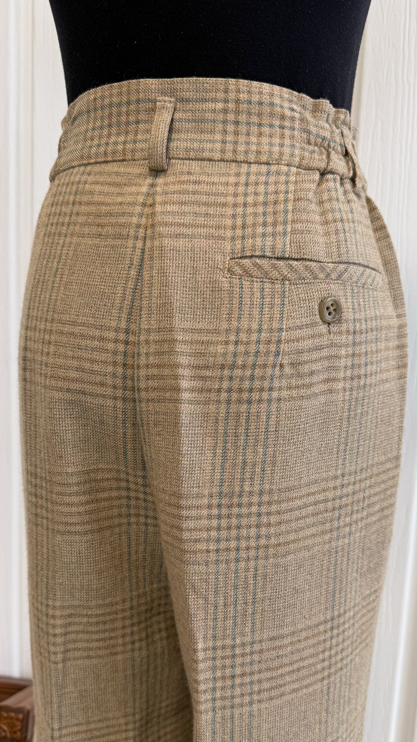 Pantalons en lainage beige carreauté- small