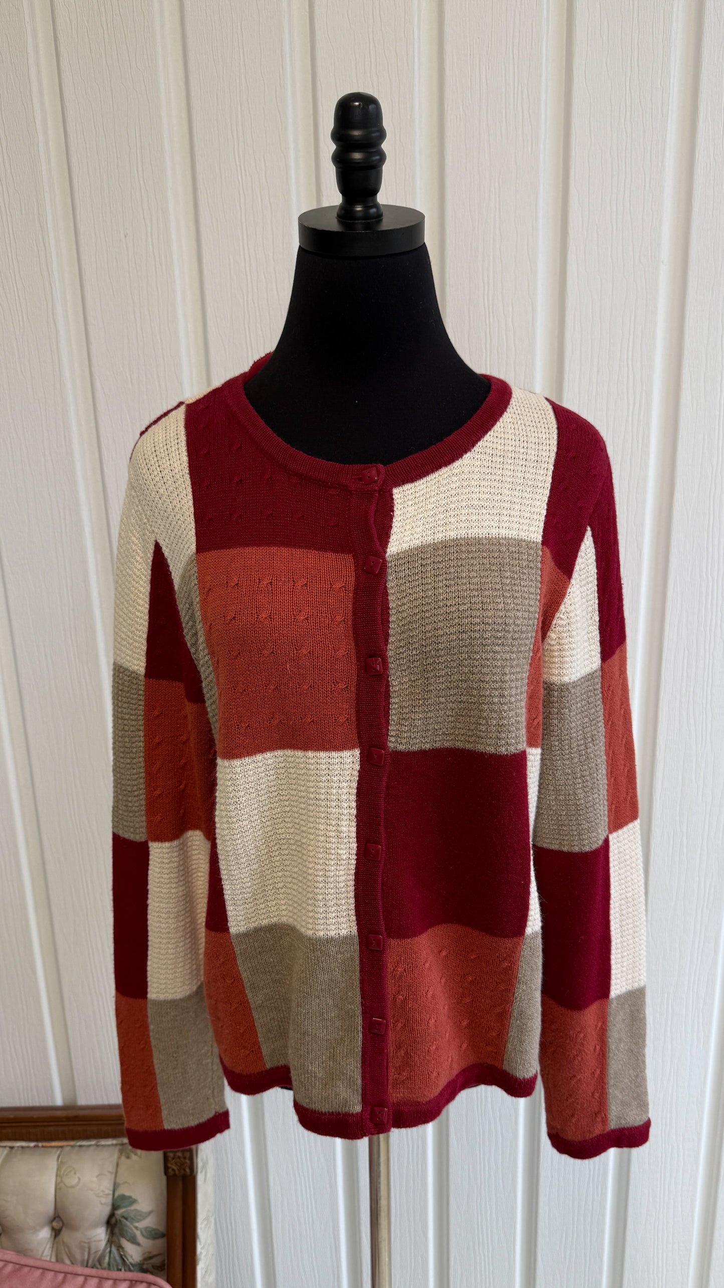 Cardigan tricot rouge et orange- medium