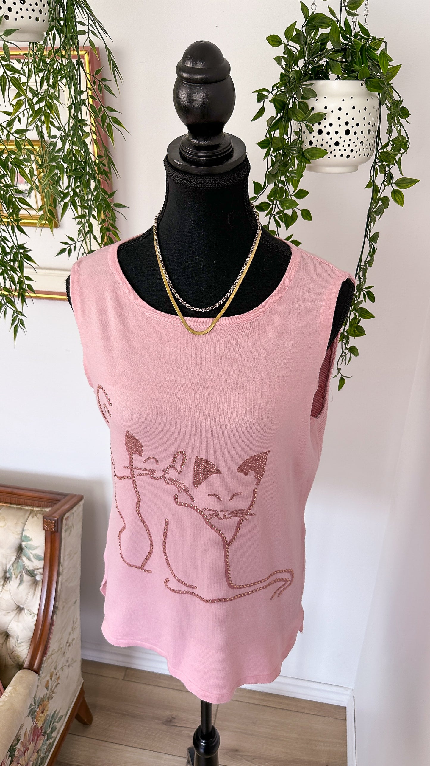 Haut rose motifs de chats brillants- small