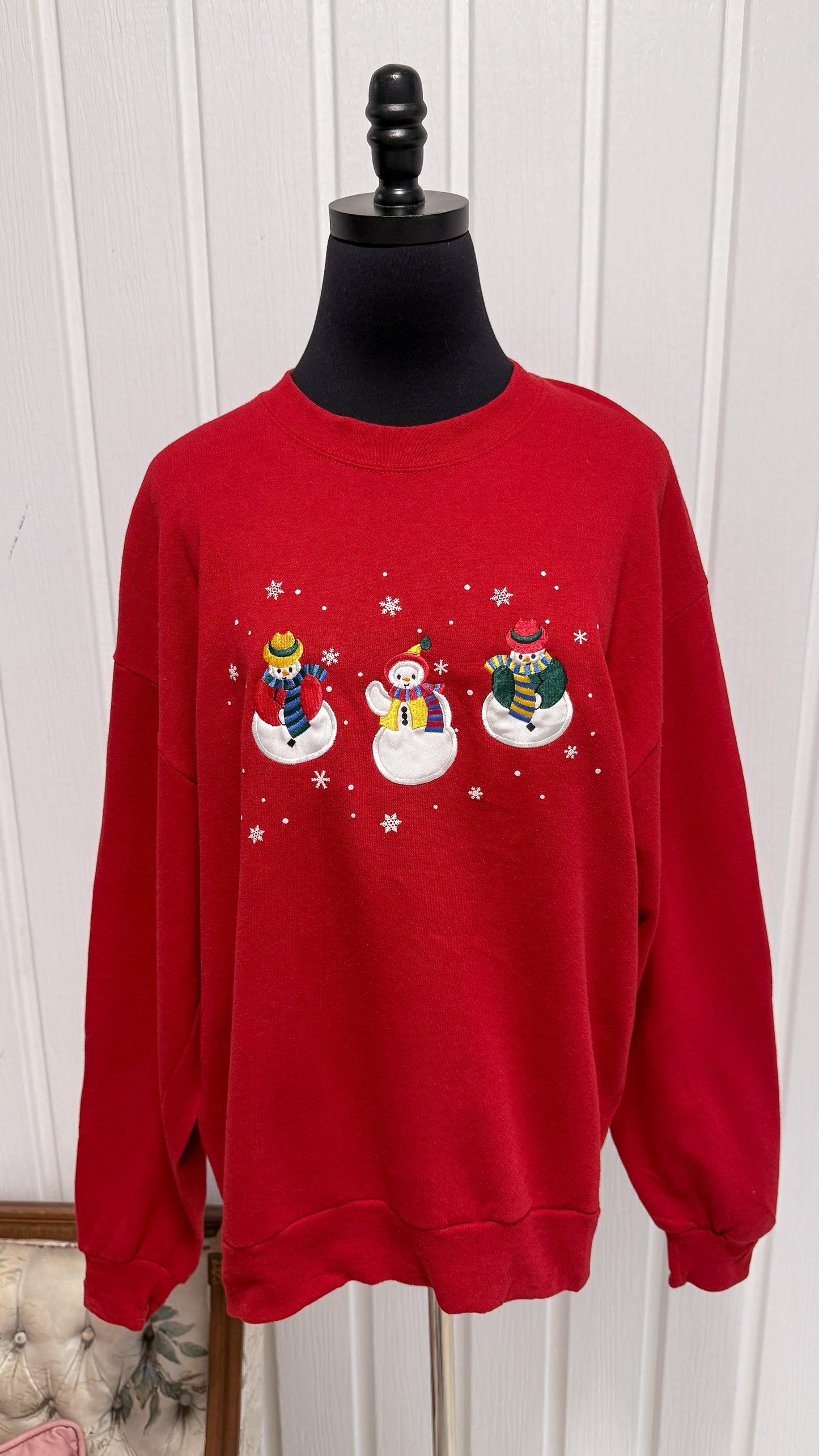 Chandail crewneck rouge bonhomme de neige- large