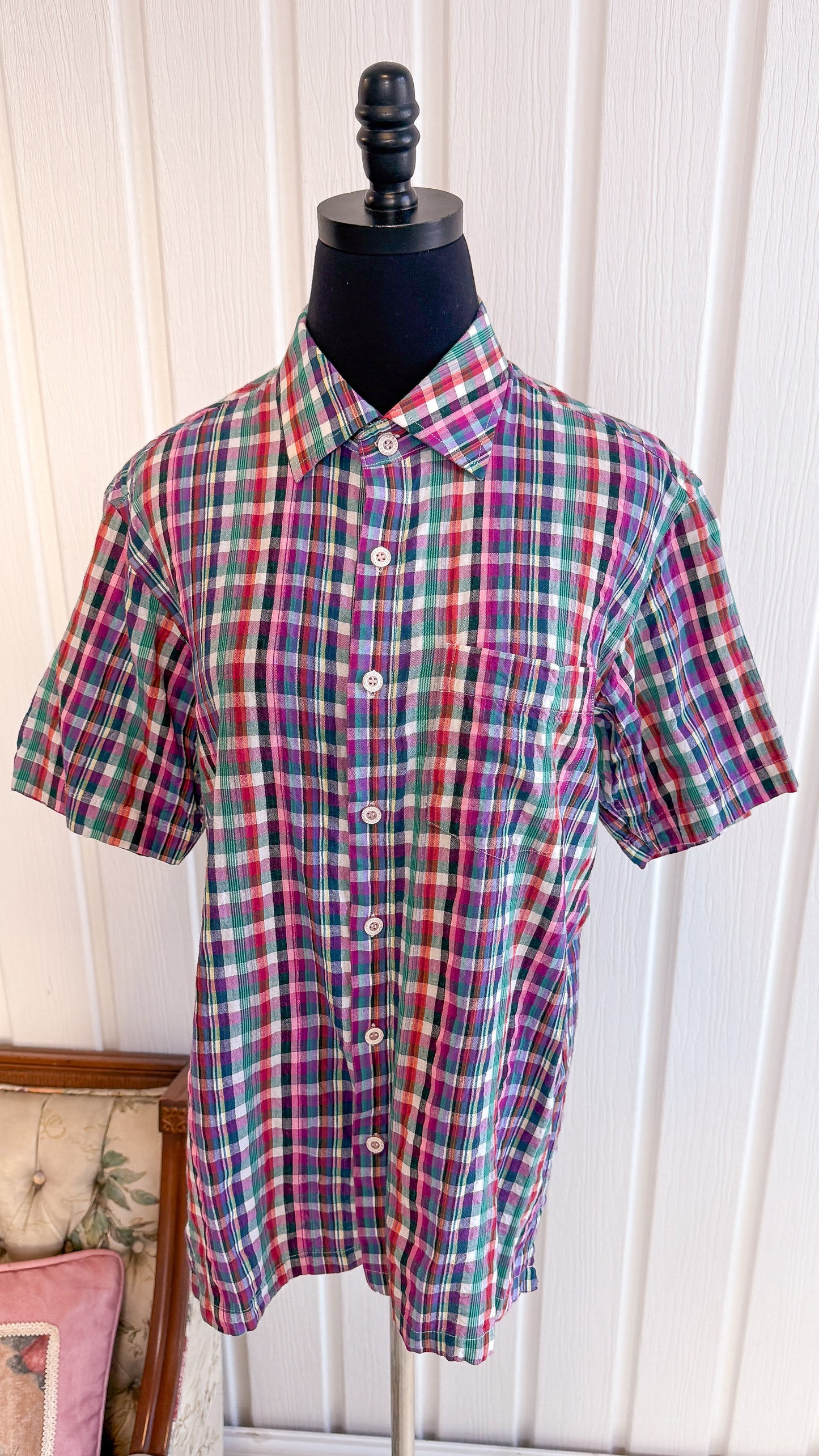 Purple and turquoise checkered blouse - large